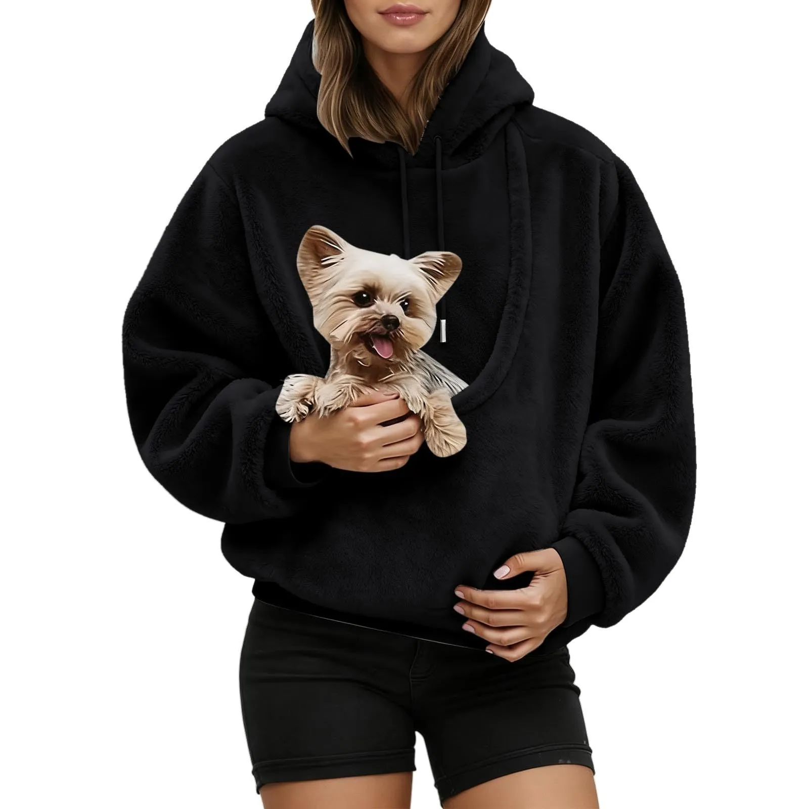 Generico Felpa con Cappuccio e Tasca Porta Animali per Cani e Gatti, Pullover Casual Invernale - immagine 1