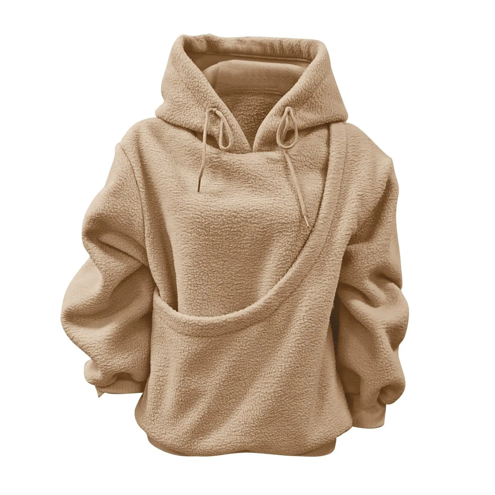 Felpa con Cappuccio Donna con Tasca Porta Animali per Cani e Gatti, Pullover Casual Invernale, Khaki, Taglia M - immagine 6