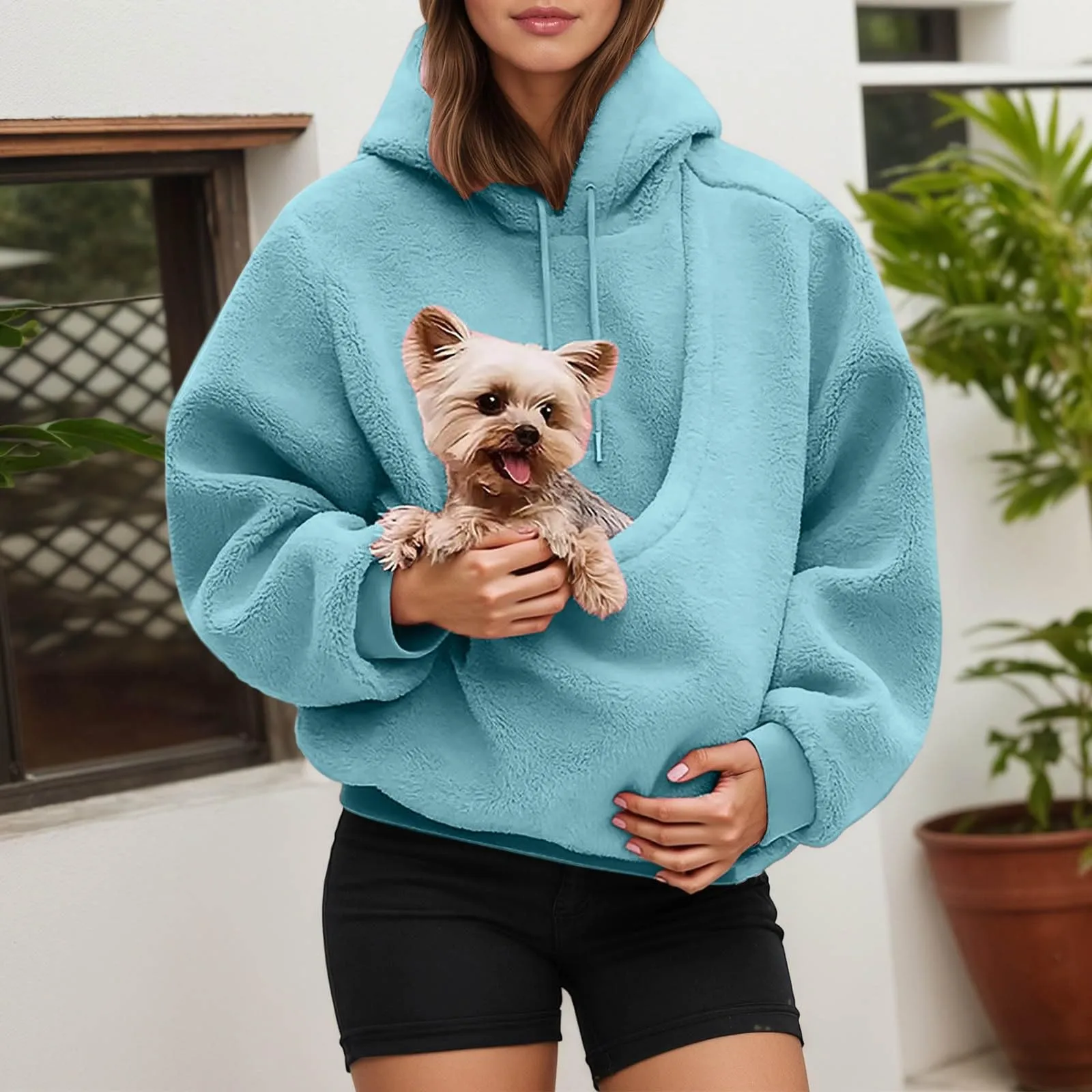 Generico Felpa con Cappuccio Donna con Tasca Porta Animali per Cani e Gatti - immagine 3