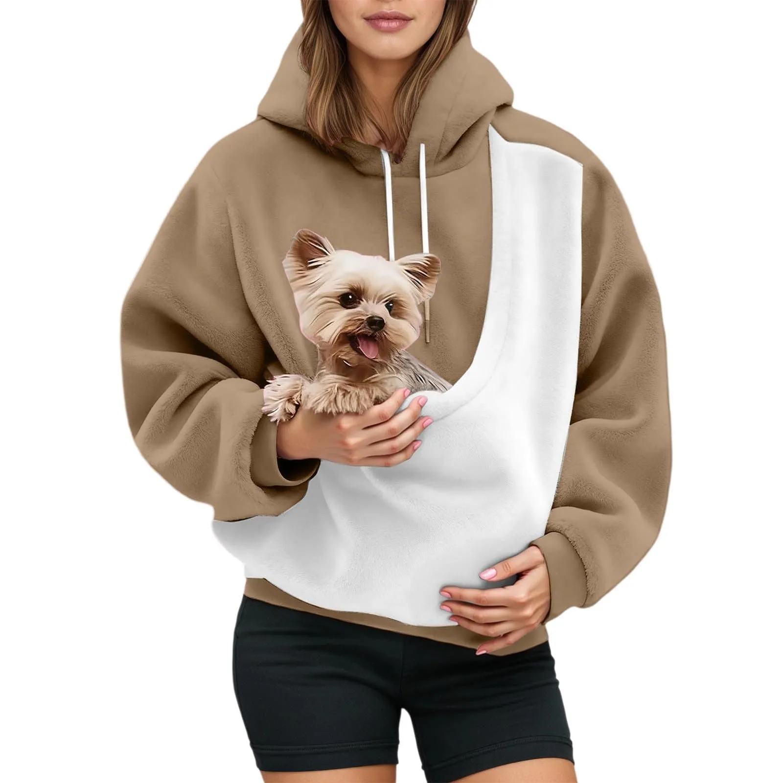 Felpa con Cappuccio Donna con Tasca Porta Animali per Cani e Gatti - immagine 1