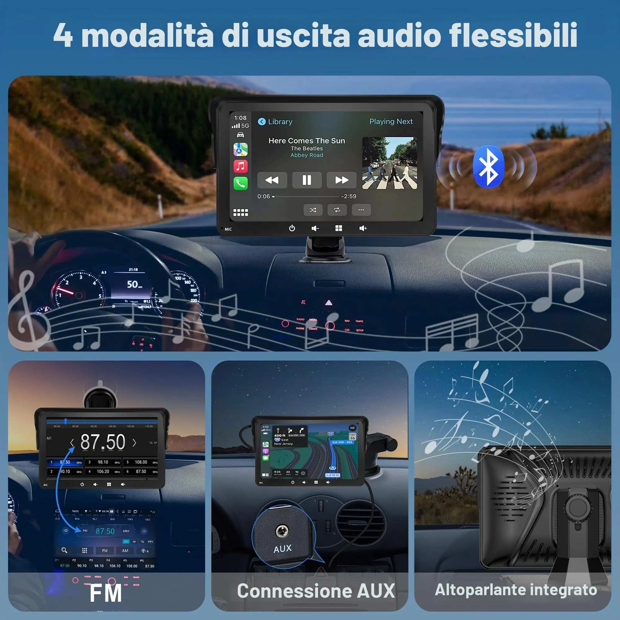 Alltolink A9 Schermo portatile CarPlay 7 pollici con parasole - immagine 2