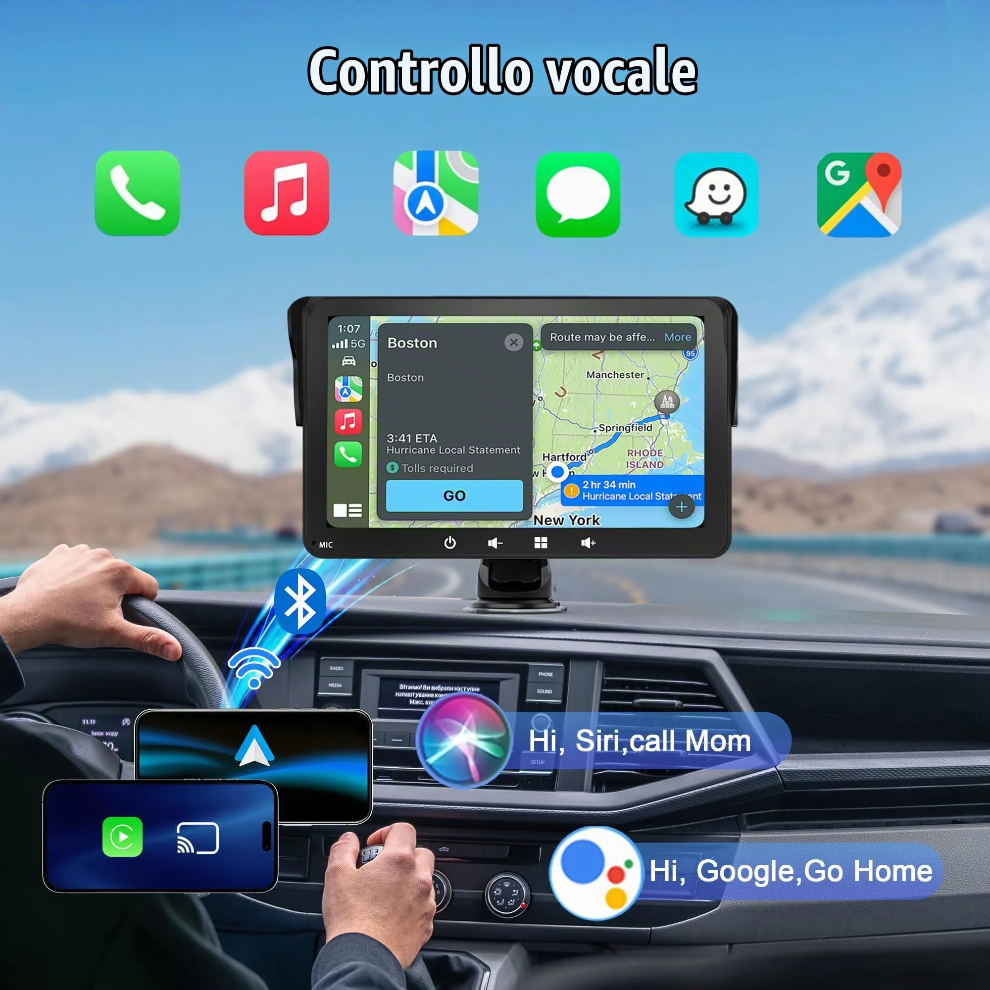 Alltolink A9 Schermo portatile CarPlay 7 pollici con parasole - immagine 4