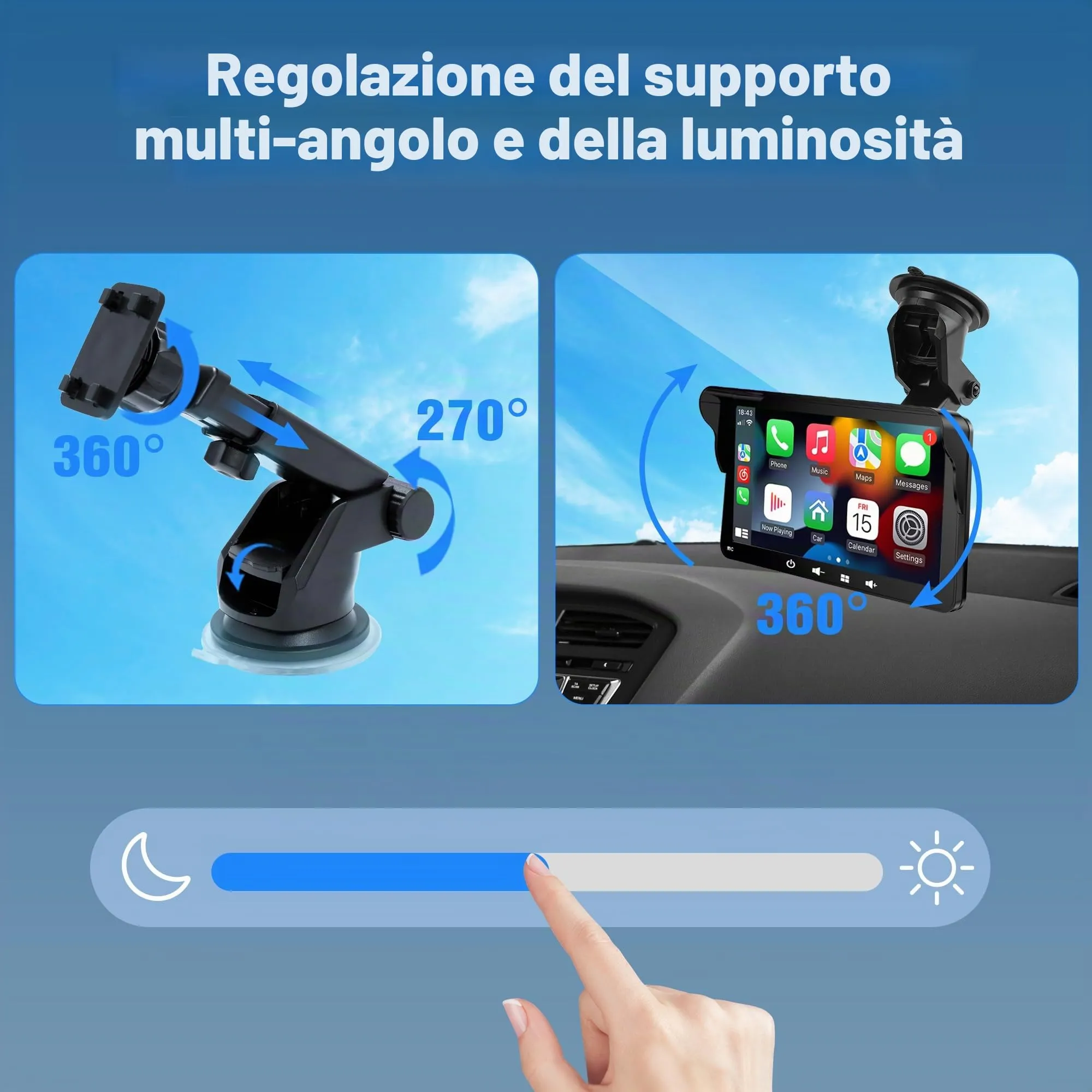 Alltolink A9 Schermo portatile CarPlay 7 pollici con parasole - immagine 5
