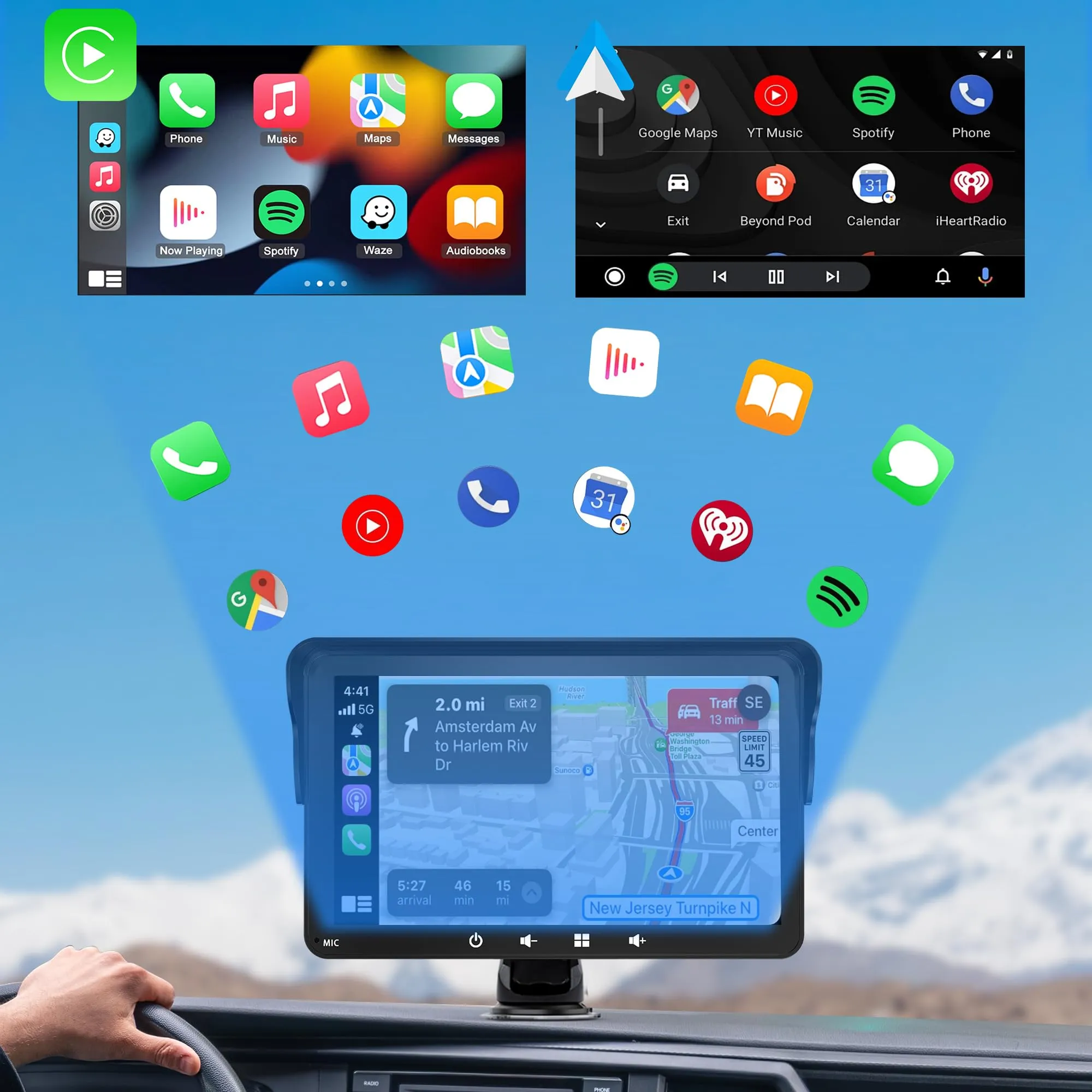 Alltolink A9 Schermo portatile CarPlay 7 pollici con parasole - immagine 7