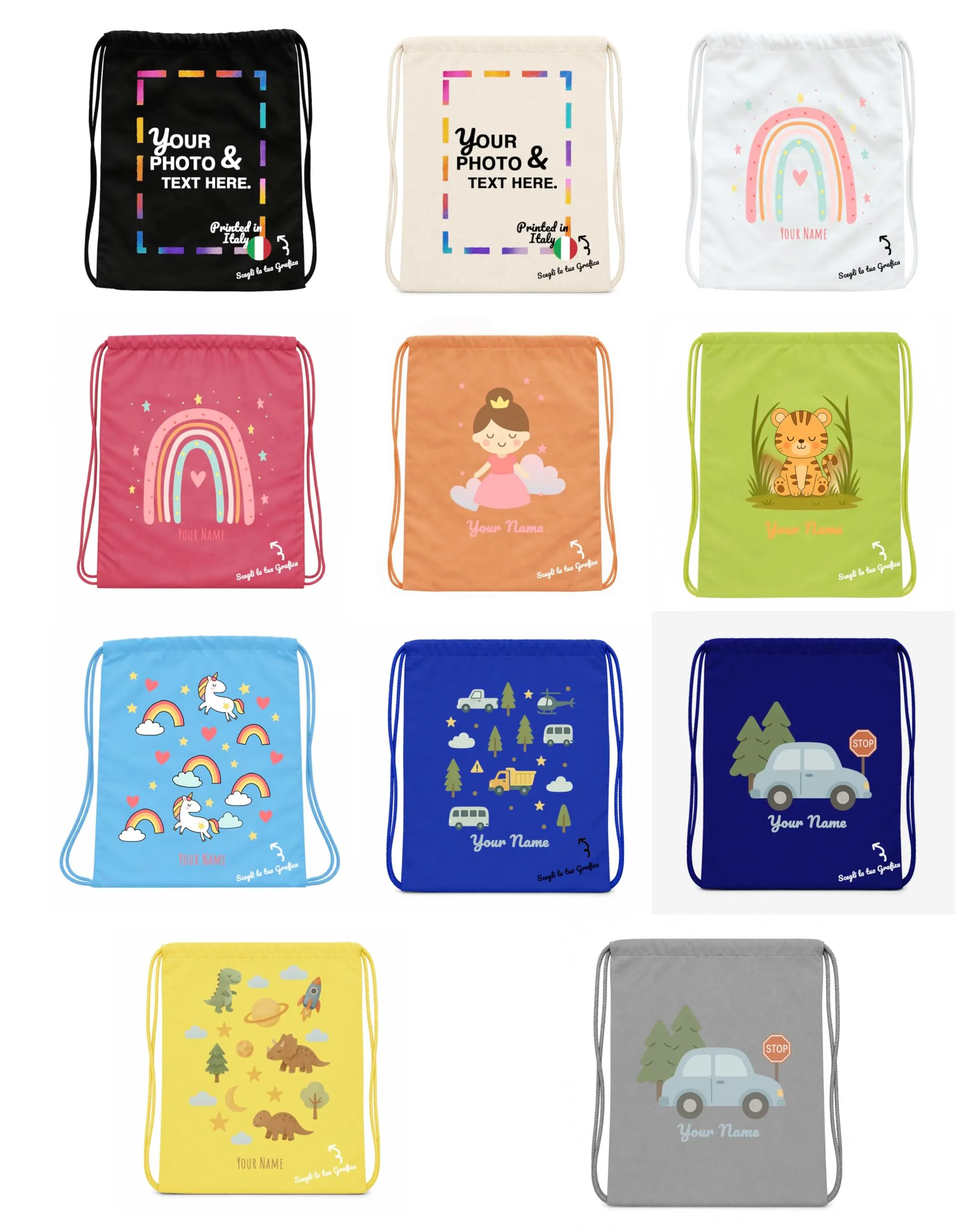 JOPHY & CO. Sacca Bambino Personalizzata Zaino con Nome 100% Cotone 40x36 cm (COD. 8701) - immagine 2