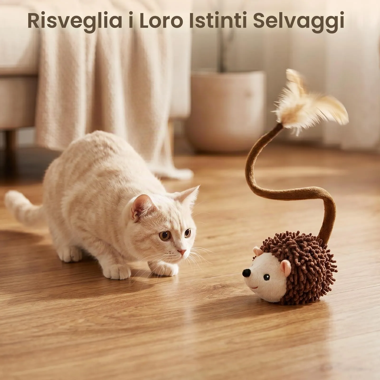 Migipaws Giocattolo Interattivo per Gatti a Rotazione 360°, con Coda in Peluche, Sensore di Movimento e Squittio, Ricaricabile - immagine 3