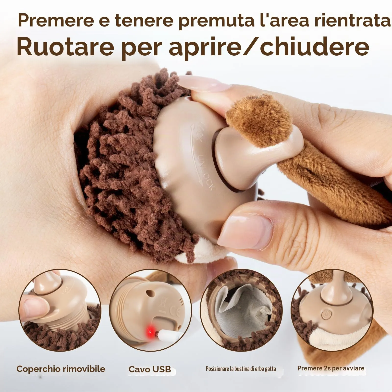 Migipaws Giocattolo Interattivo per Gatti a Rotazione 360°, con Coda in Peluche, Sensore di Movimento e Squittio, Ricaricabile - immagine 5