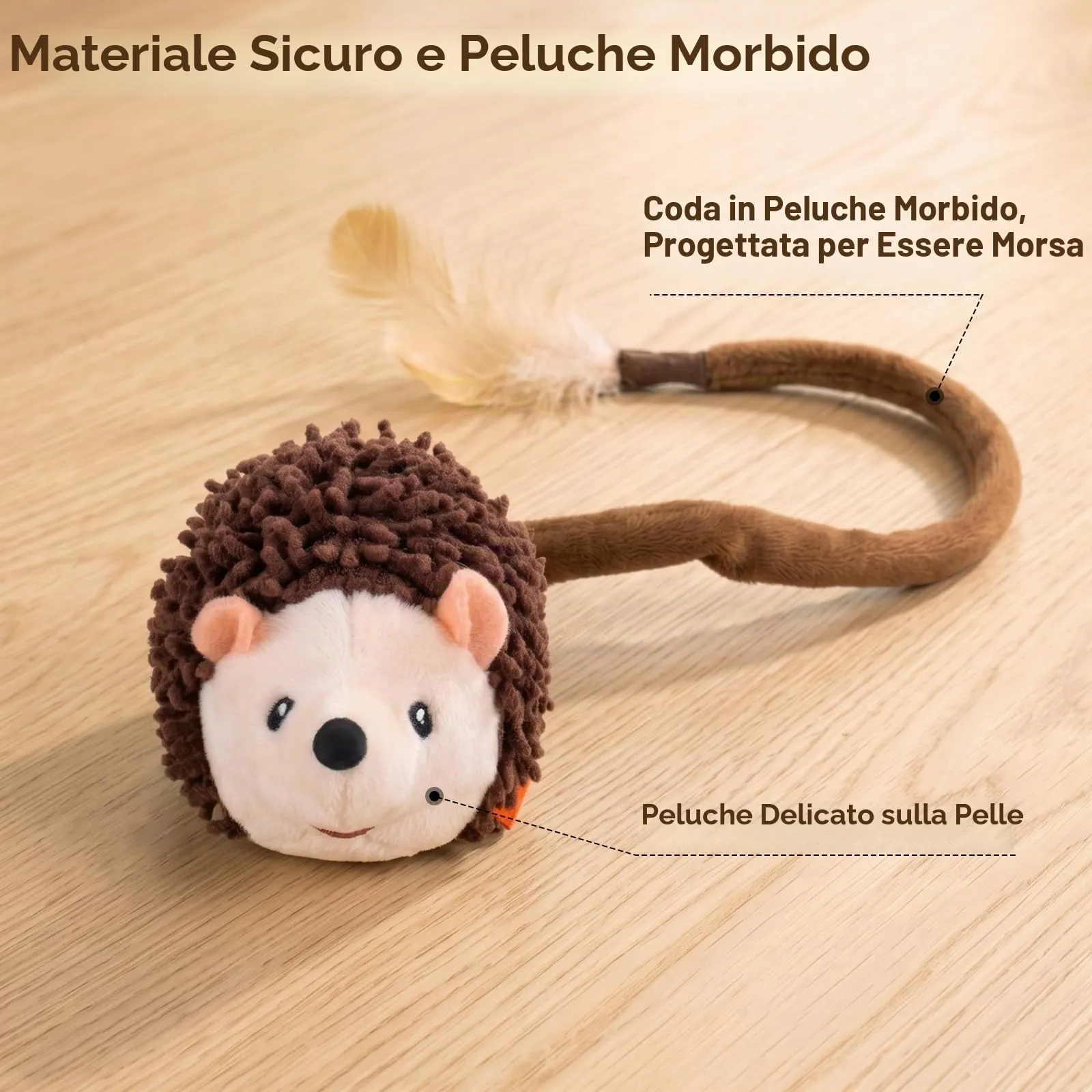 Migipaws Giocattolo Interattivo per Gatti a Rotazione 360°, con Coda in Peluche, Sensore di Movimento e Squittio, Ricaricabile - immagine 6