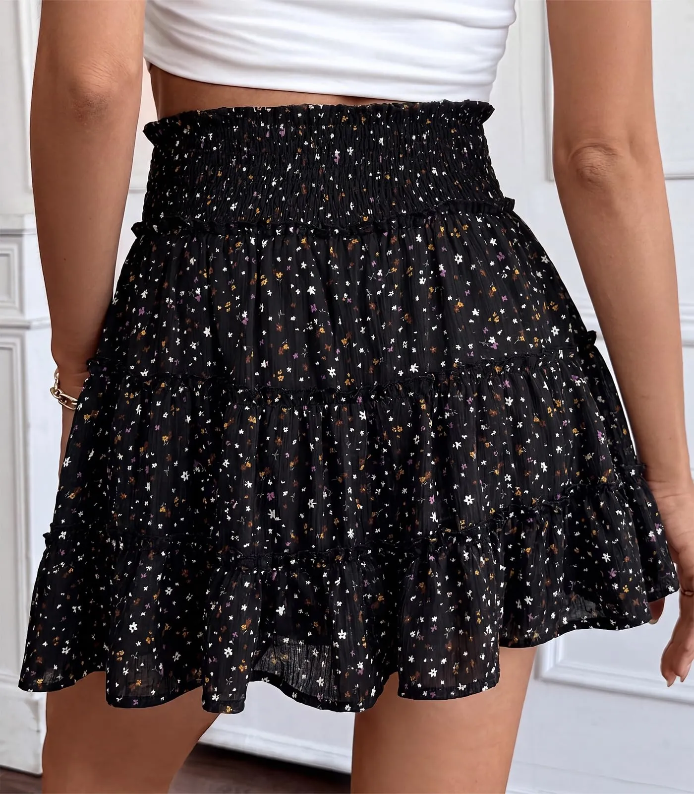 Adigaber Donna Mini Gonna Vita Alta Tinta Unita con Pantaloncini - immagine 3