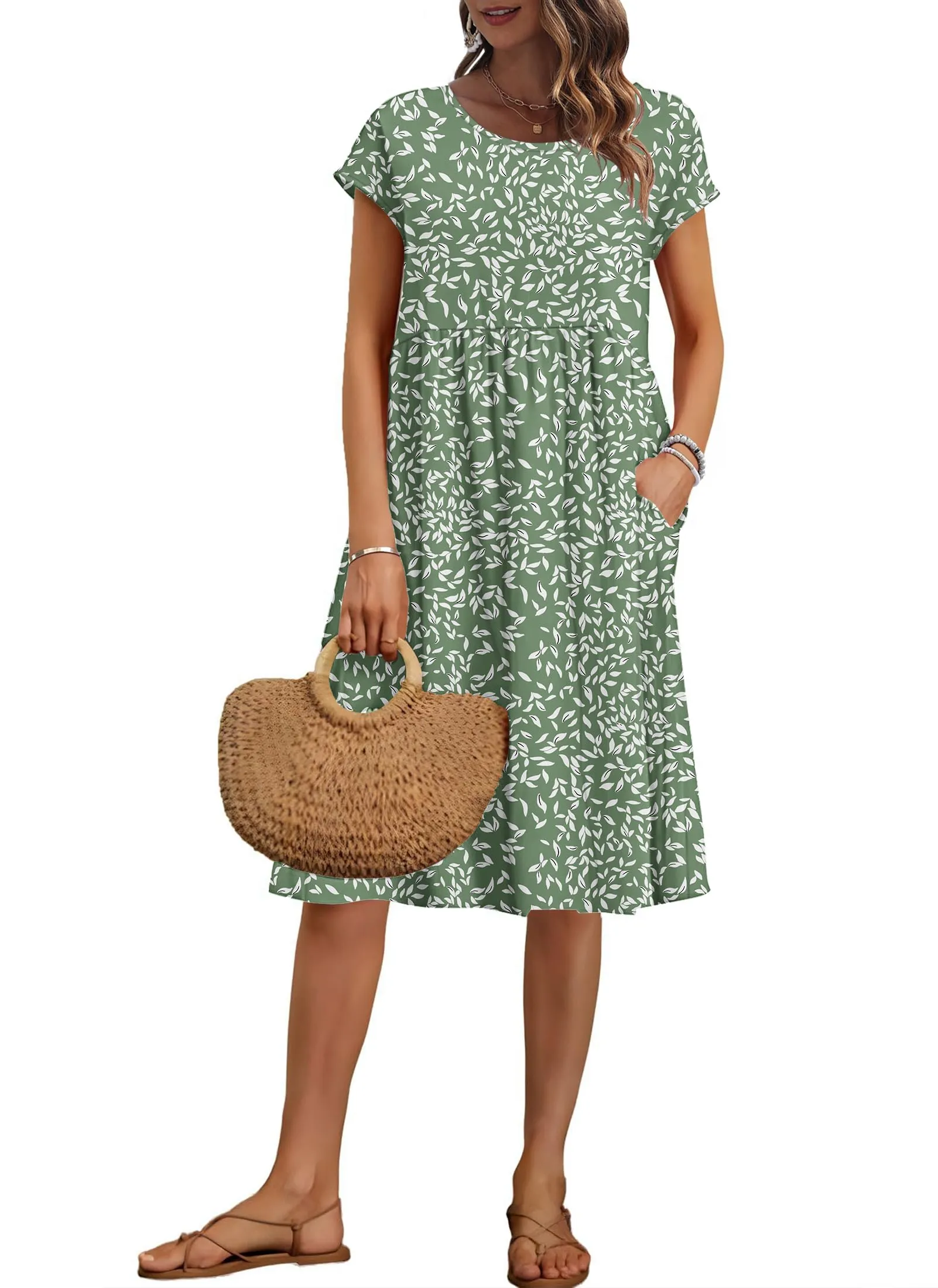 AUSELILY Vestito Estivo Donna Maniche Corte Abito al Ginocchio con Tasche - immagine 1