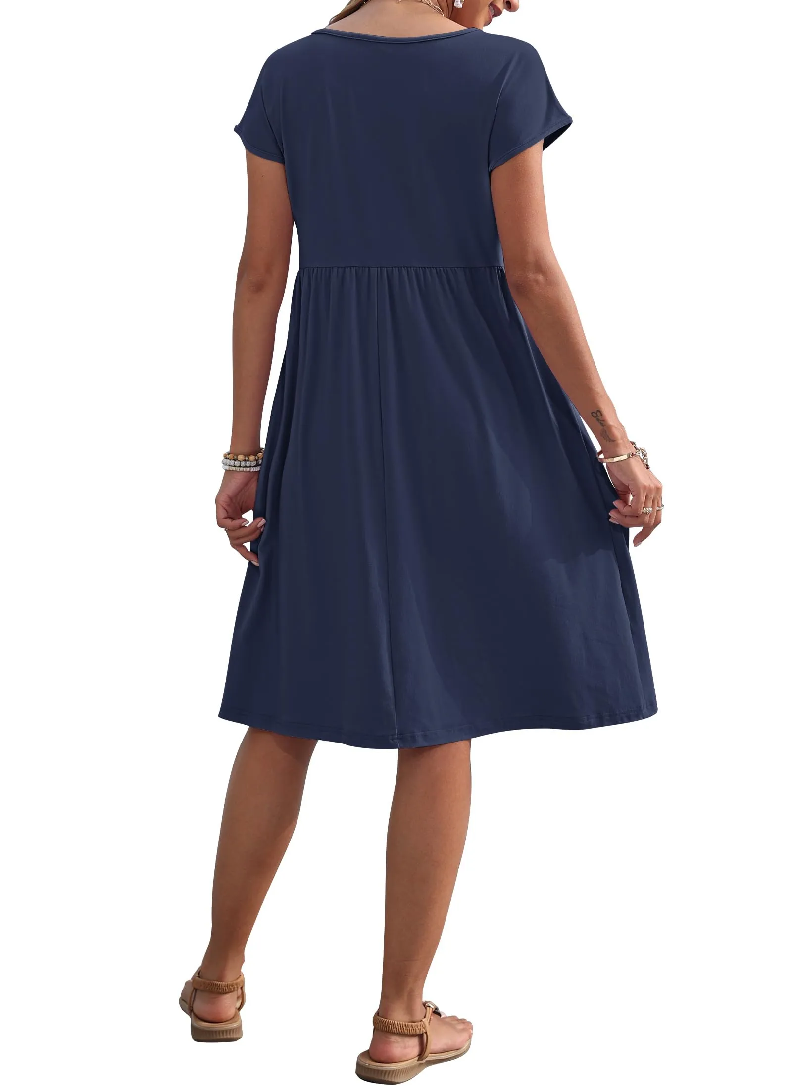 AUSELILY Vestito Estivo Donna Maniche Corte Abito al Ginocchio con Tasche - immagine 5