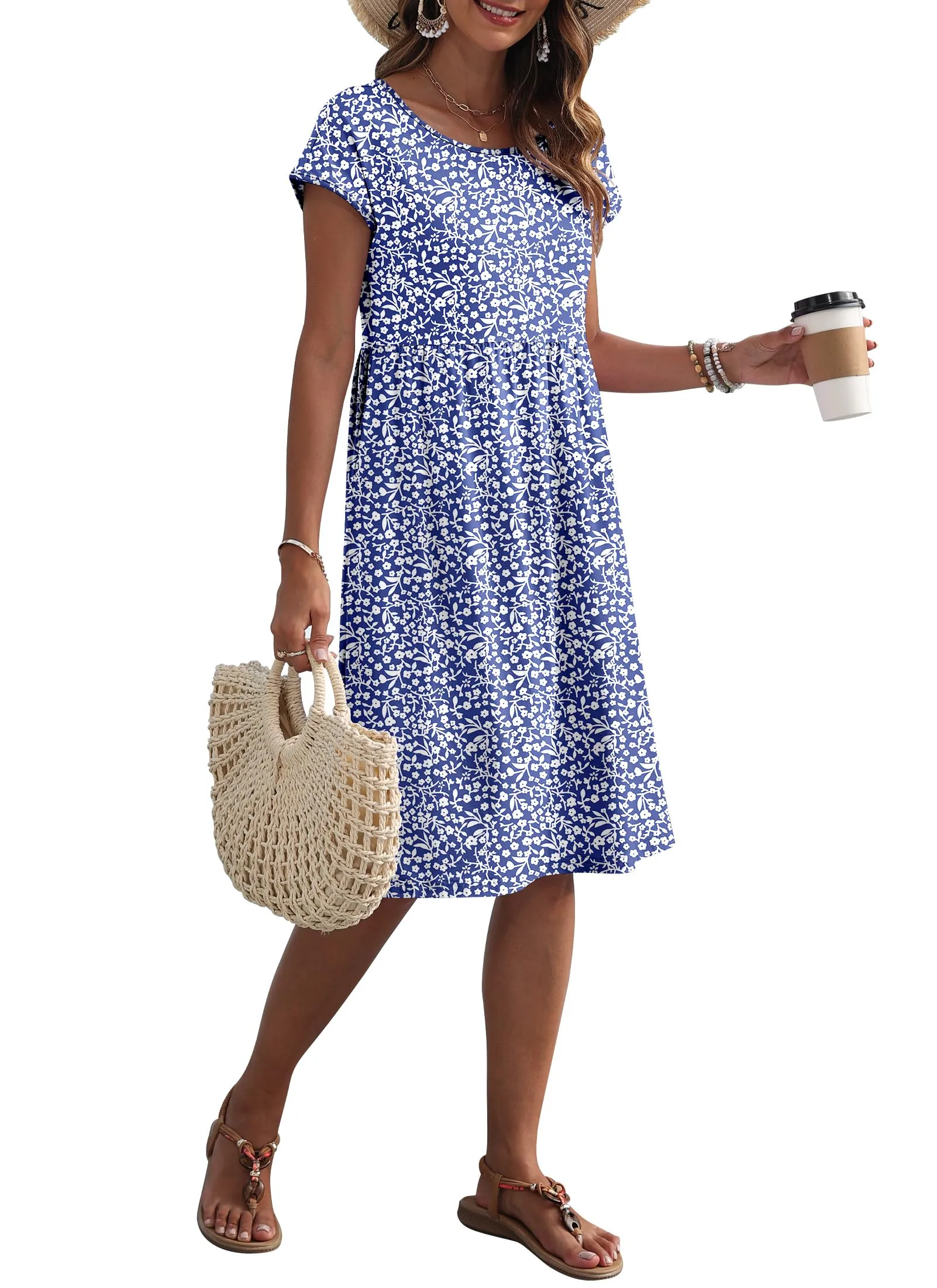 AUSELILY Vestito Estivo Donna Maniche Corte Abito al Ginocchio con Tasche - immagine 4