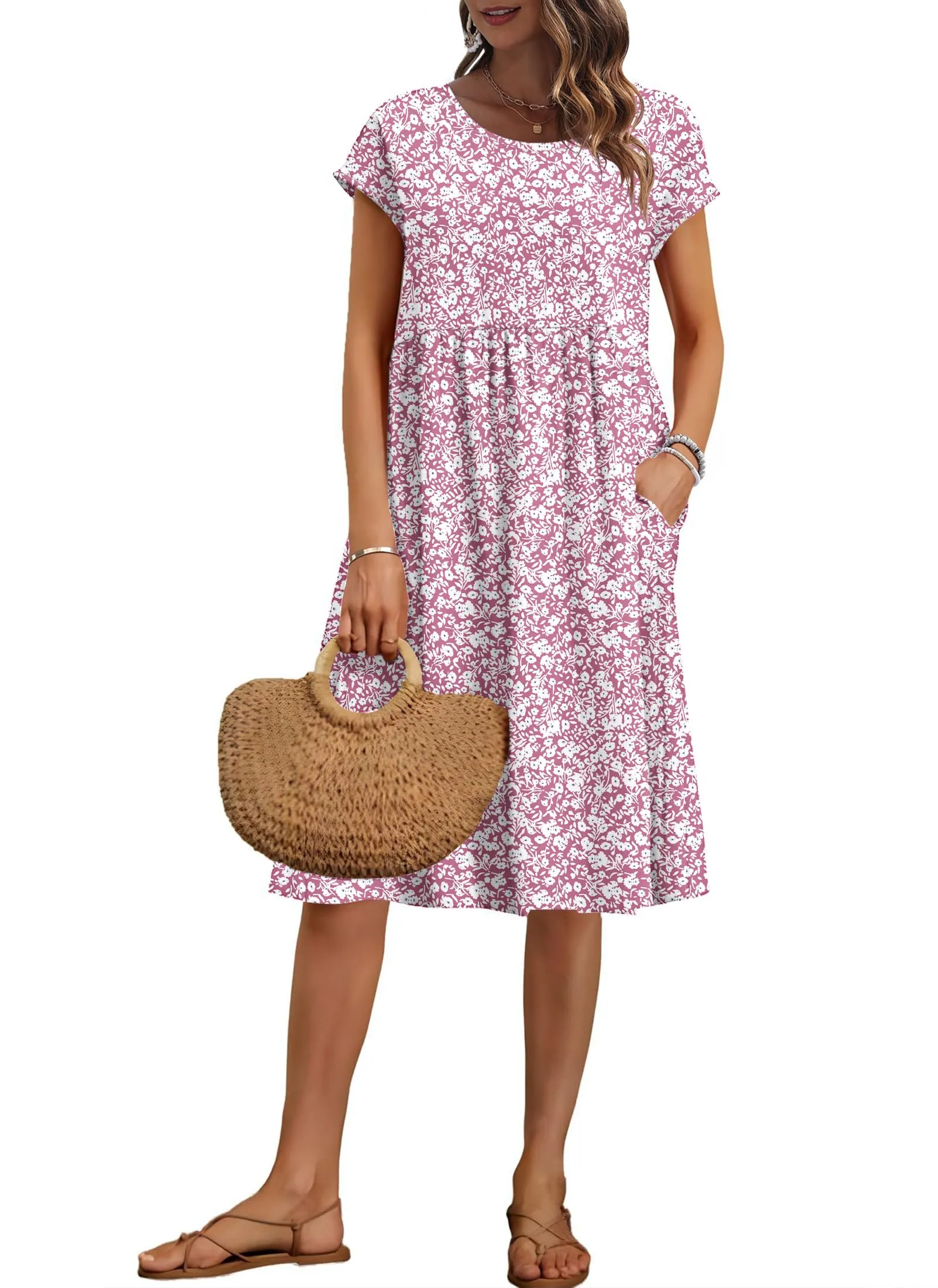 AUSELILY Vestito Estivo Donna Maniche Corte Abito al Ginocchio con Tasche - immagine 1