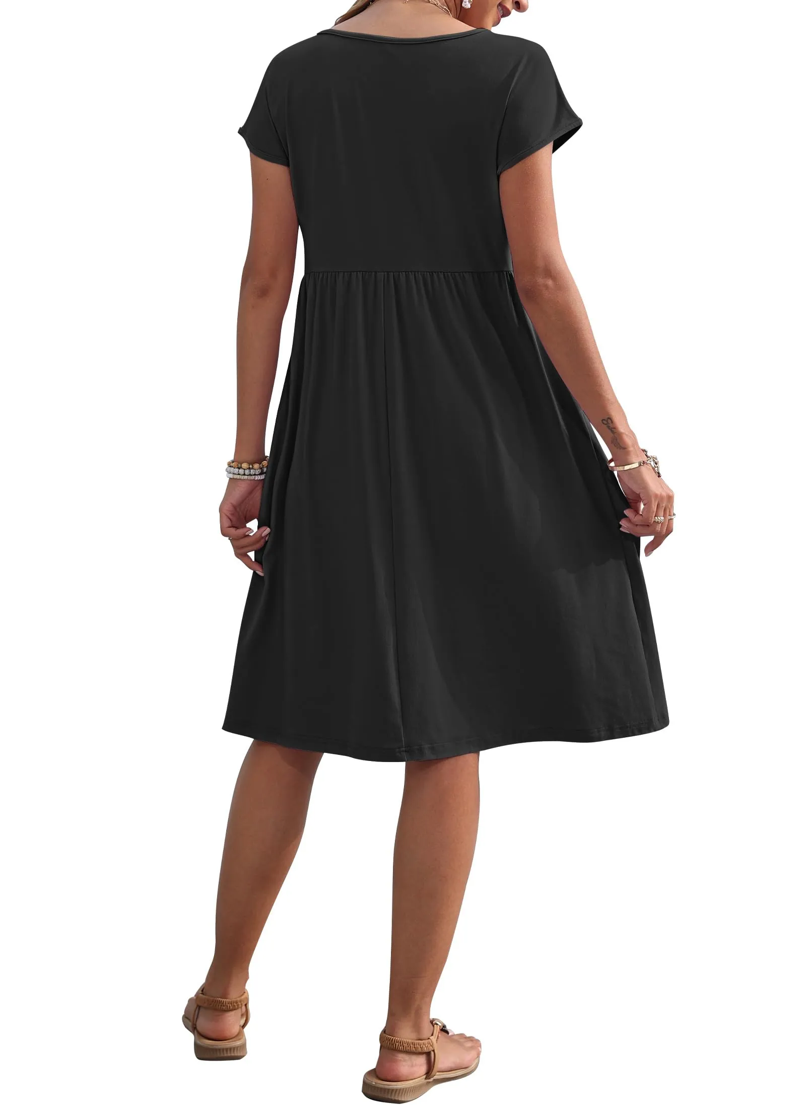 AUSELILY Vestito Estivo Donna Maniche Corte Abito al Ginocchio con Tasche - immagine 5