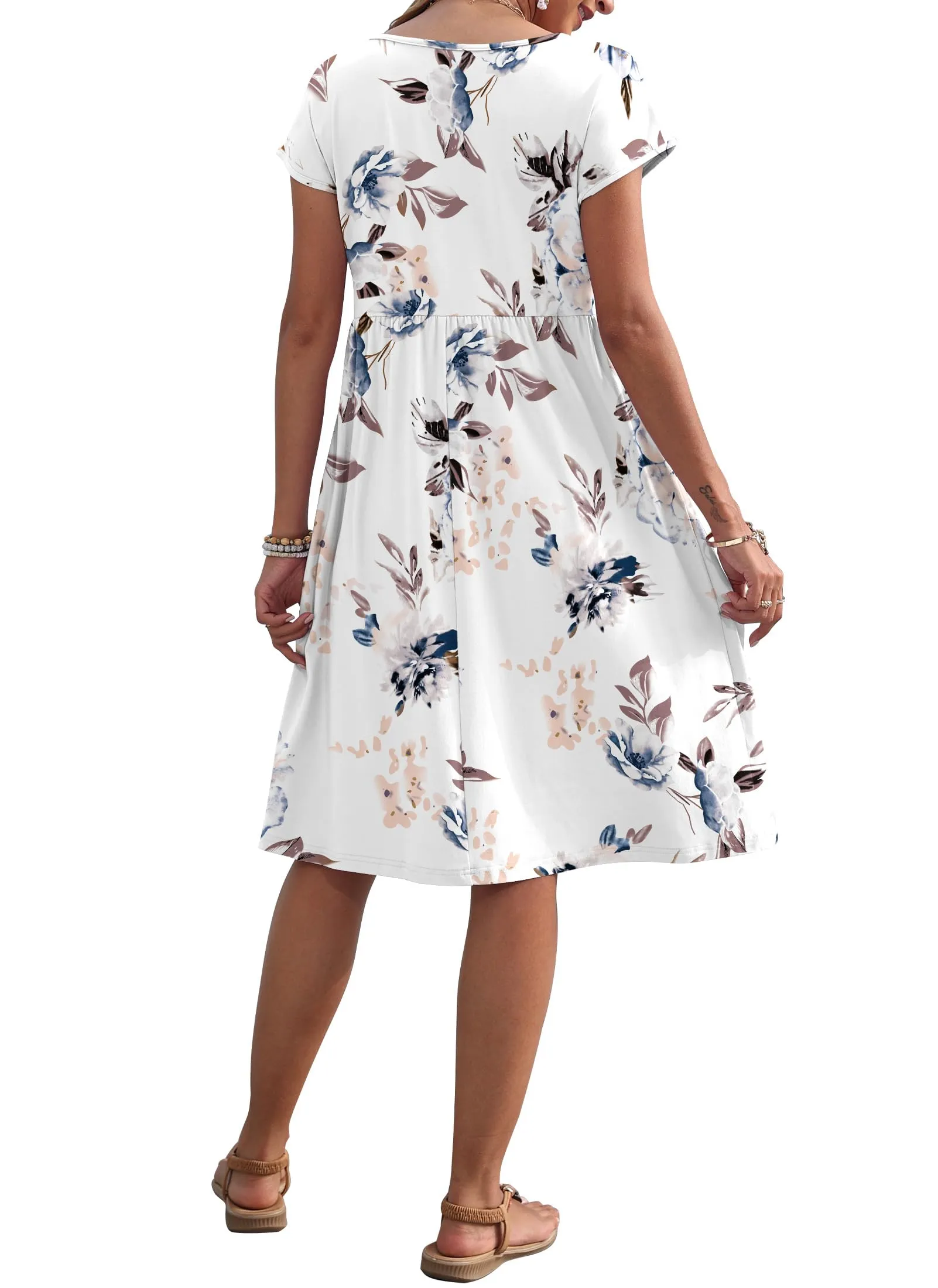 AUSELILY Vestito Estivo Donna Maniche Corte Abito al Ginocchio con Tasche - immagine 5