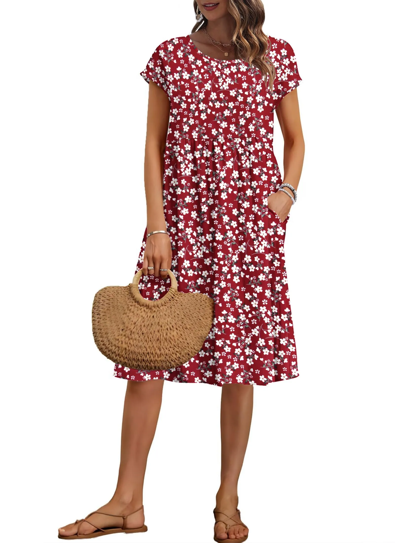 AUSELILY Vestito Estivo Donna Maniche Corte Abito al Ginocchio con Tasche - immagine 1