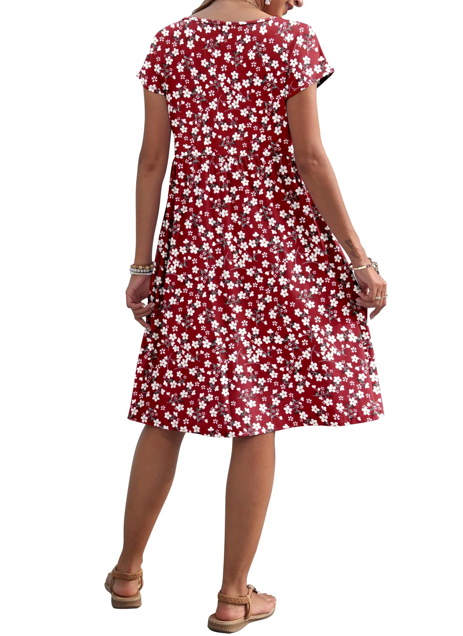 AUSELILY Vestito Estivo Donna Maniche Corte Abito al Ginocchio con Tasche - immagine 5