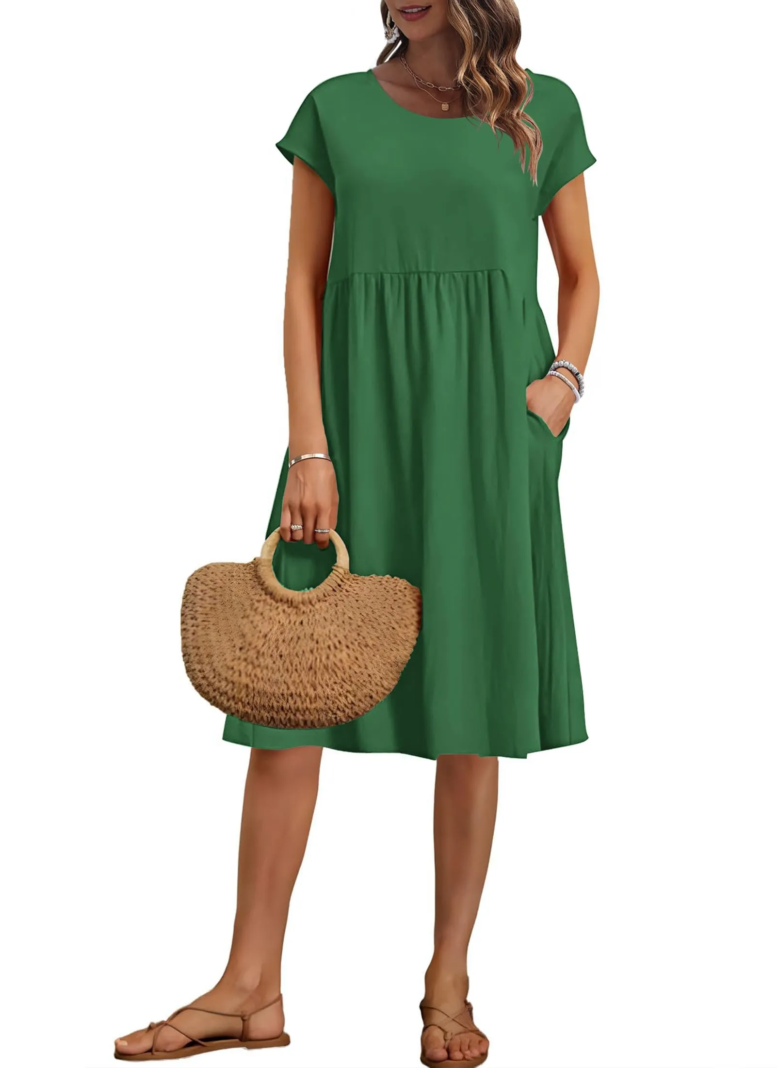 AUSELILY Vestito Estivo Donna Maniche Corte Abito al Ginocchio con Tasche - immagine 1