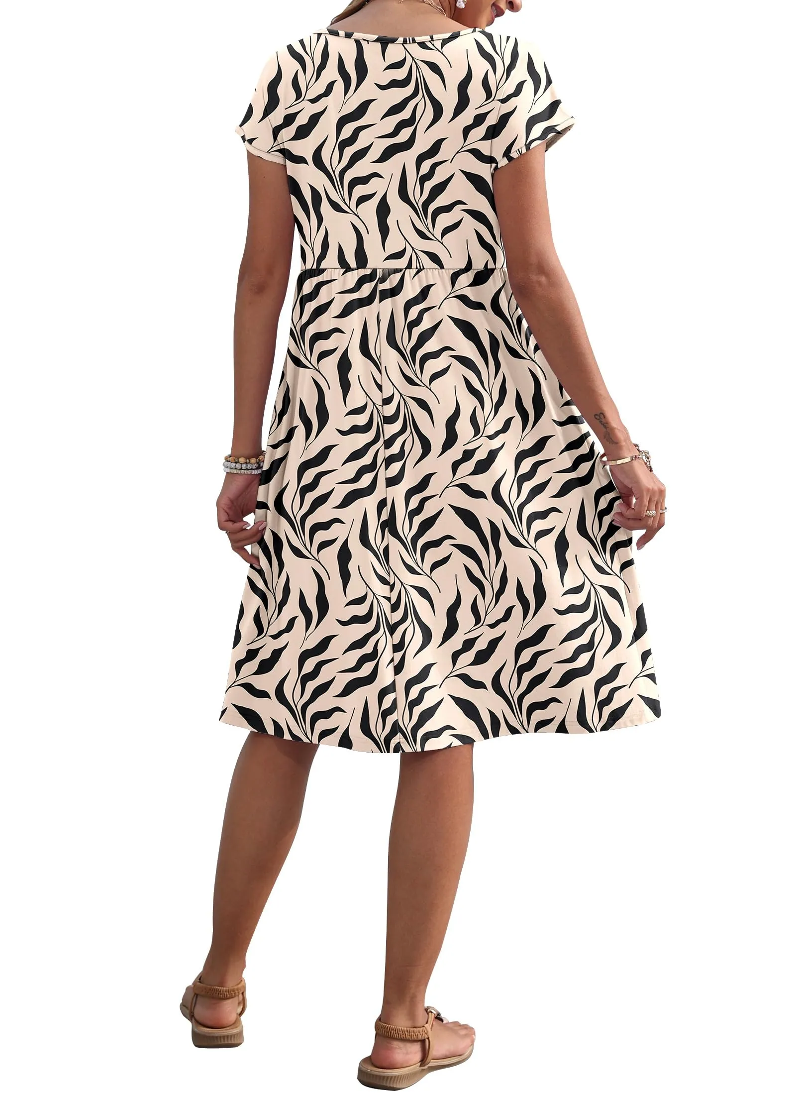 AUSELILY Vestito Estivo Donna Maniche Corte Abito al Ginocchio con Tasche - immagine 5