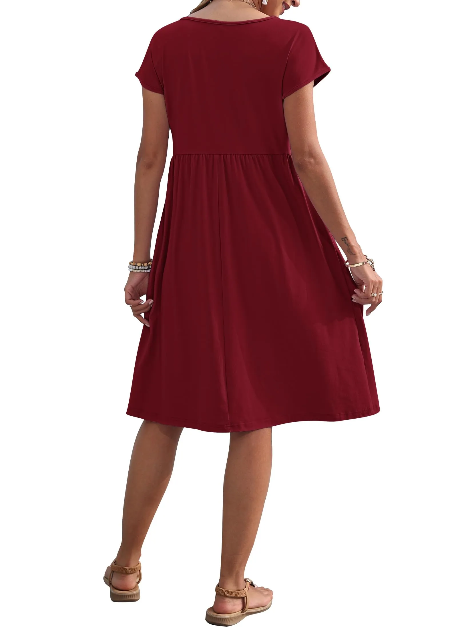 AUSELILY Vestito Estivo da Donna a Maniche Corte Casual al Ginocchio con Scollo a Girocollo e Tasche - immagine 5