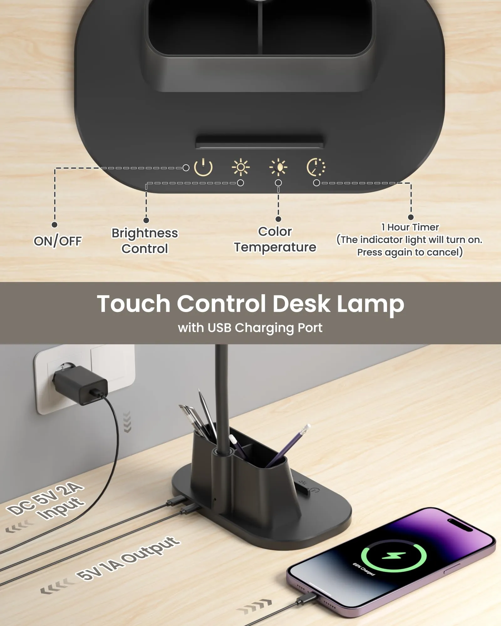 Ylatoial Lampada da Scrivania LED Doppia Testa LS65, 25 Modalità, 5 Temperature di Colore, Nero - immagine 5