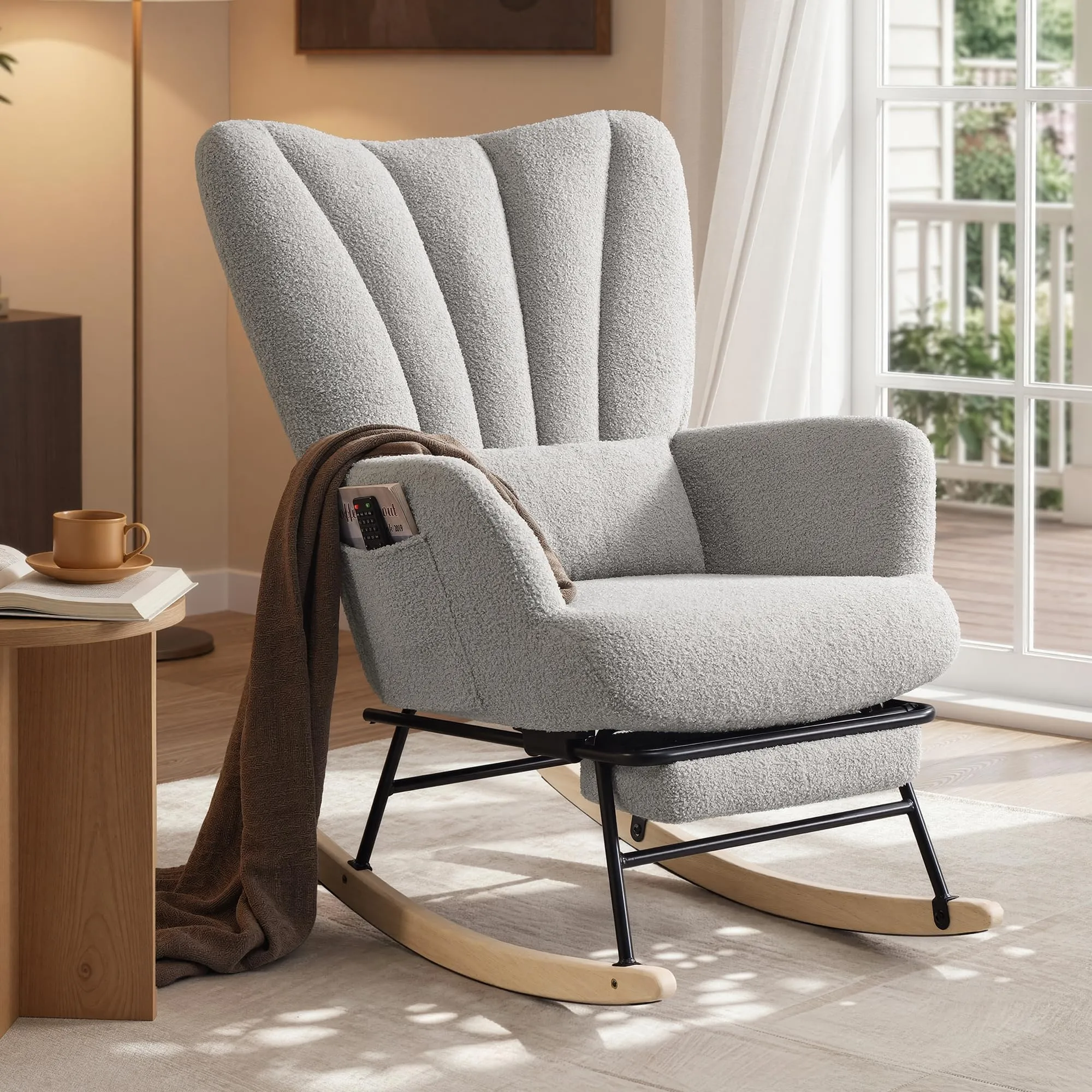 SONGMICS Sedia a Dondolo con Poggiapiedi Estraibile e Cuscino Rimovibile, Grigio Tortora LYY018G101 - immagine 1