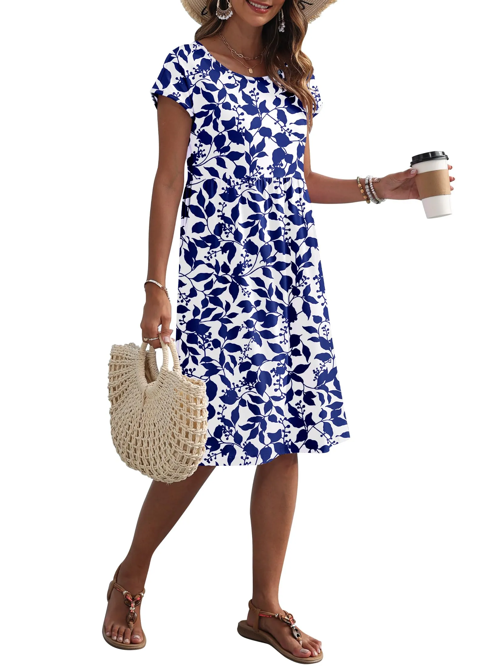 AUSELILY Vestito Estivo Donna Maniche Corte Abito al Ginocchio con Tasche - immagine 4