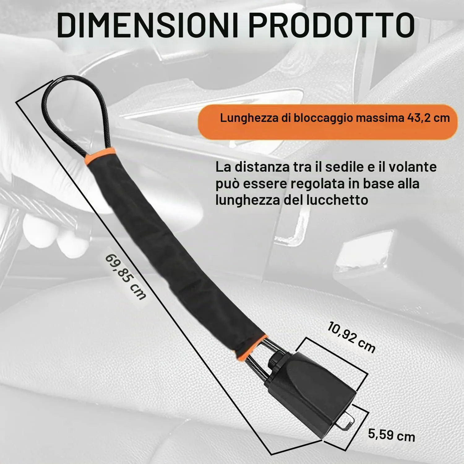 Neuytiky Bloccasterzo Auto Antifurto con Doppia Sicurezza, Cavo in Acciaio Rinforzato, 3 Chiavi, Universale (Nero) - immagine 2