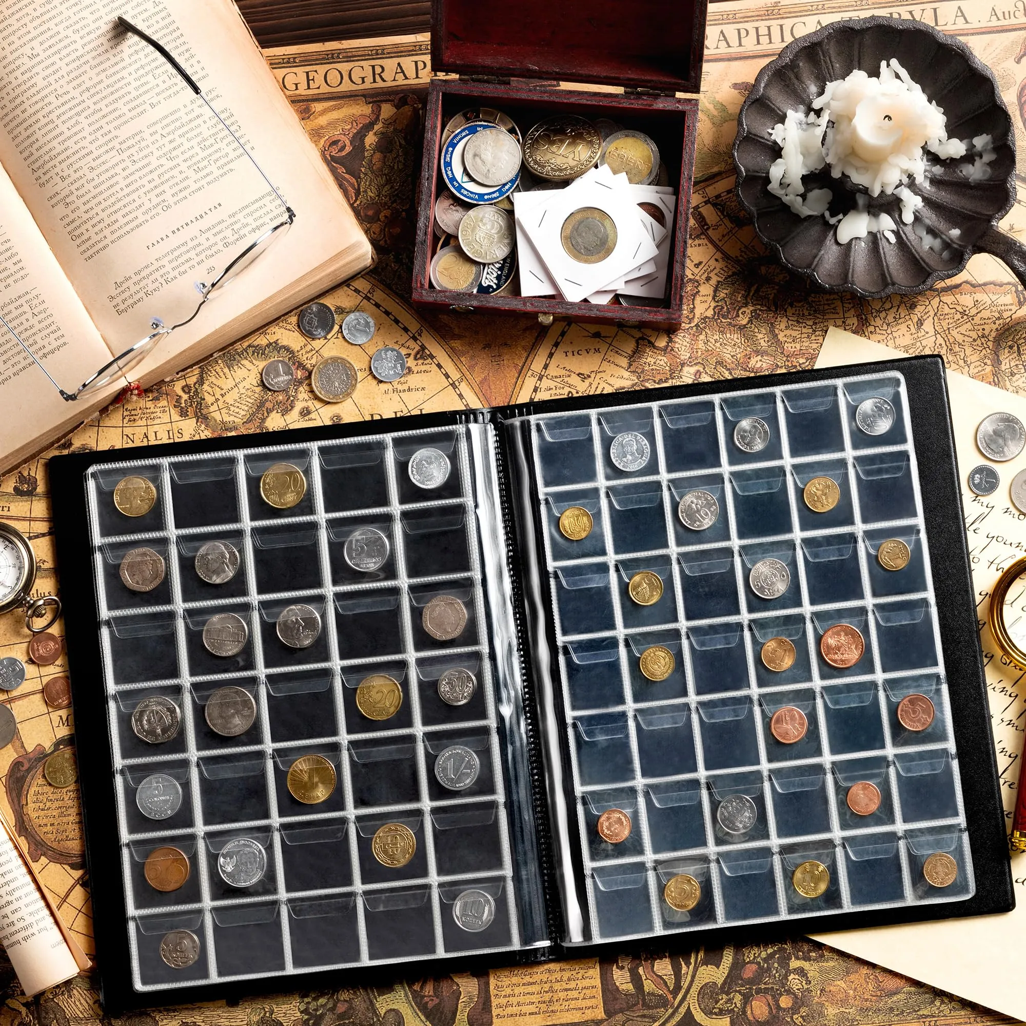 Uncle Paul Album per Collezionismo Monete, 10 Pagine, 385 Tasche, Nero Classico, CS02MX1 - immagine 6