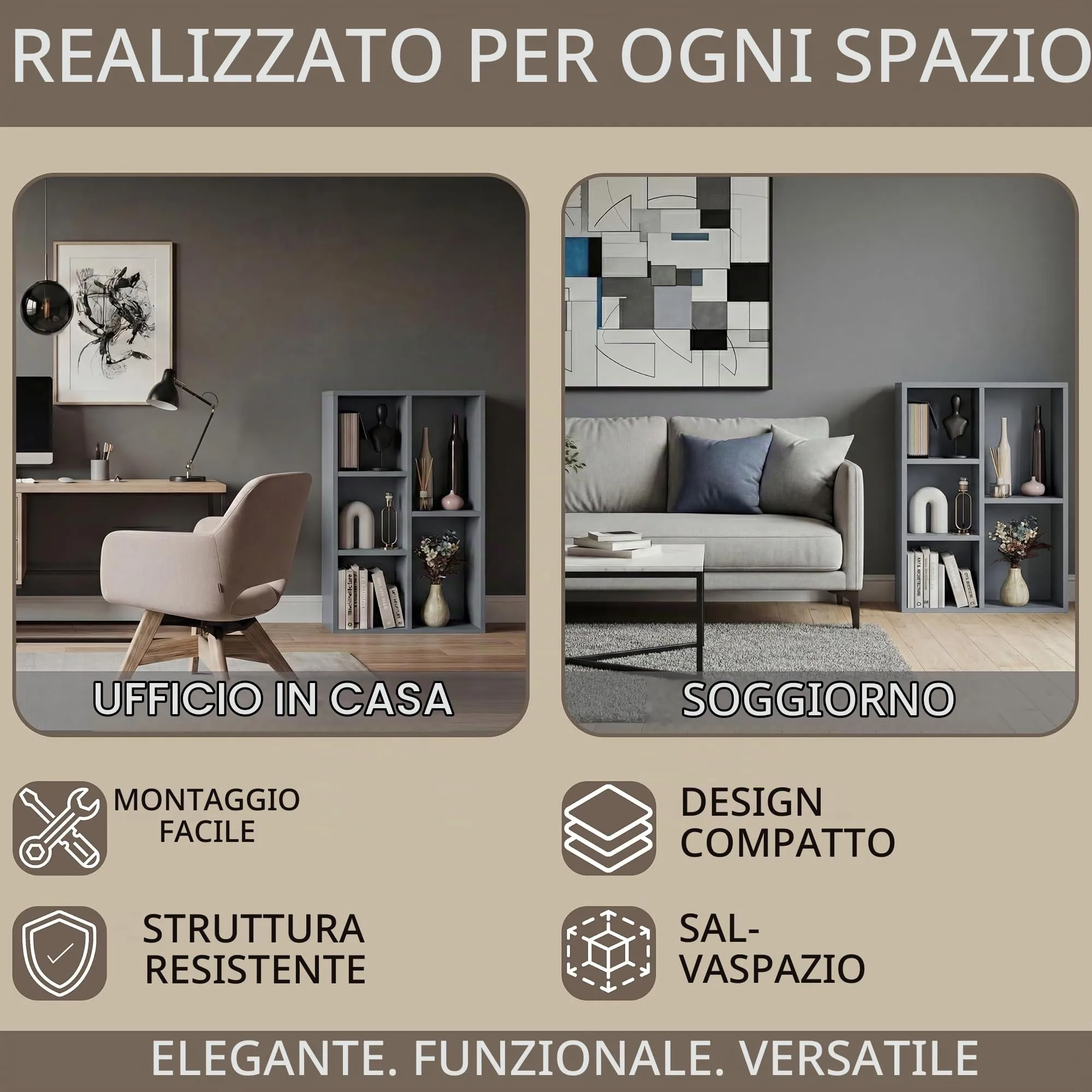 Vida Designs Scaffale a 5 cubi in legno, Grigio - immagine 3