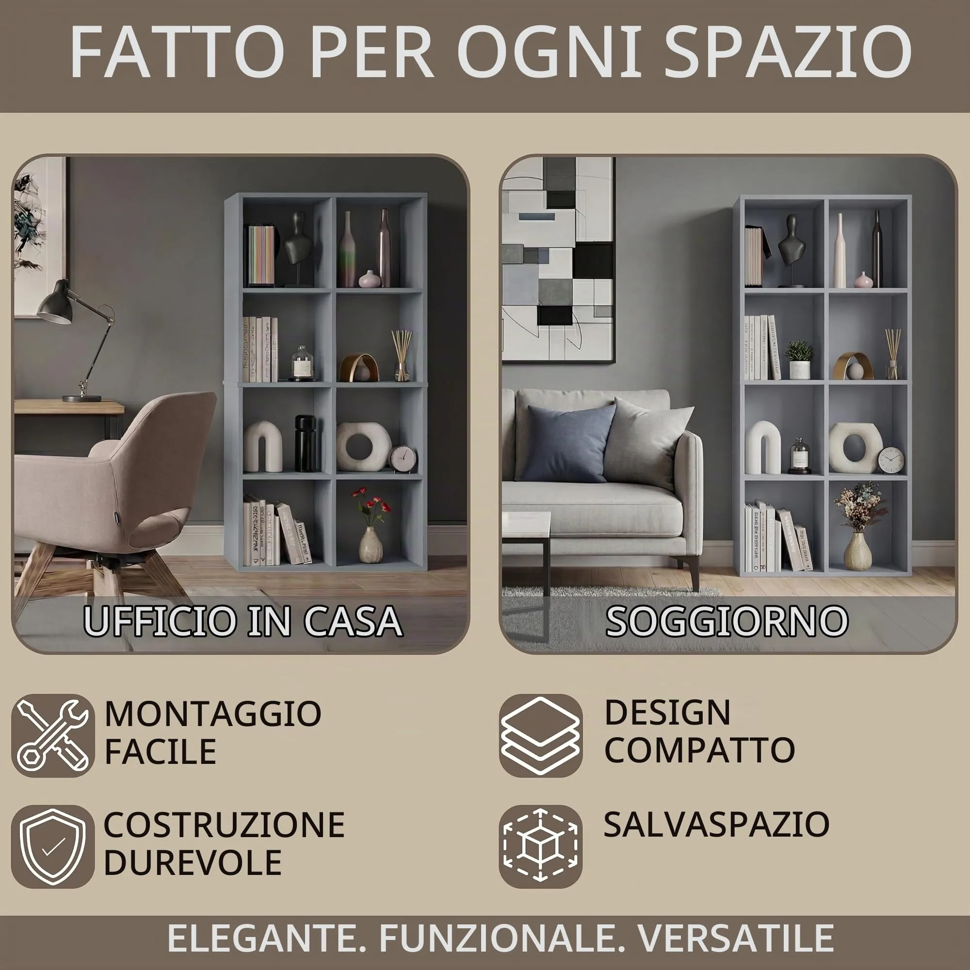 Vida Designs Mobiletto a 8 Cubi, Grigio, Legno - immagine 3