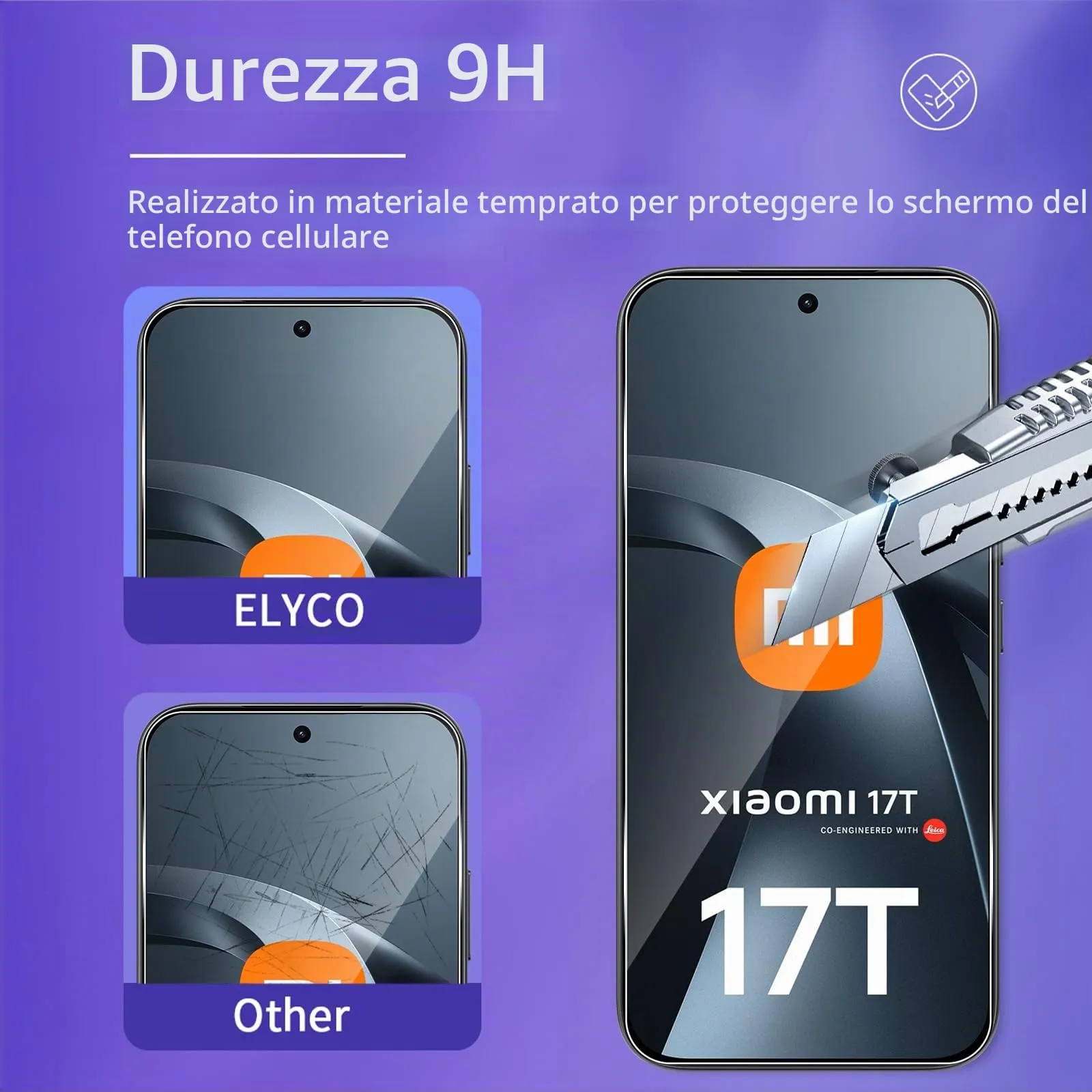 ELYCO Vetro Temperato per Xiaomi 17T, 3+3 Pezzi - immagine 3