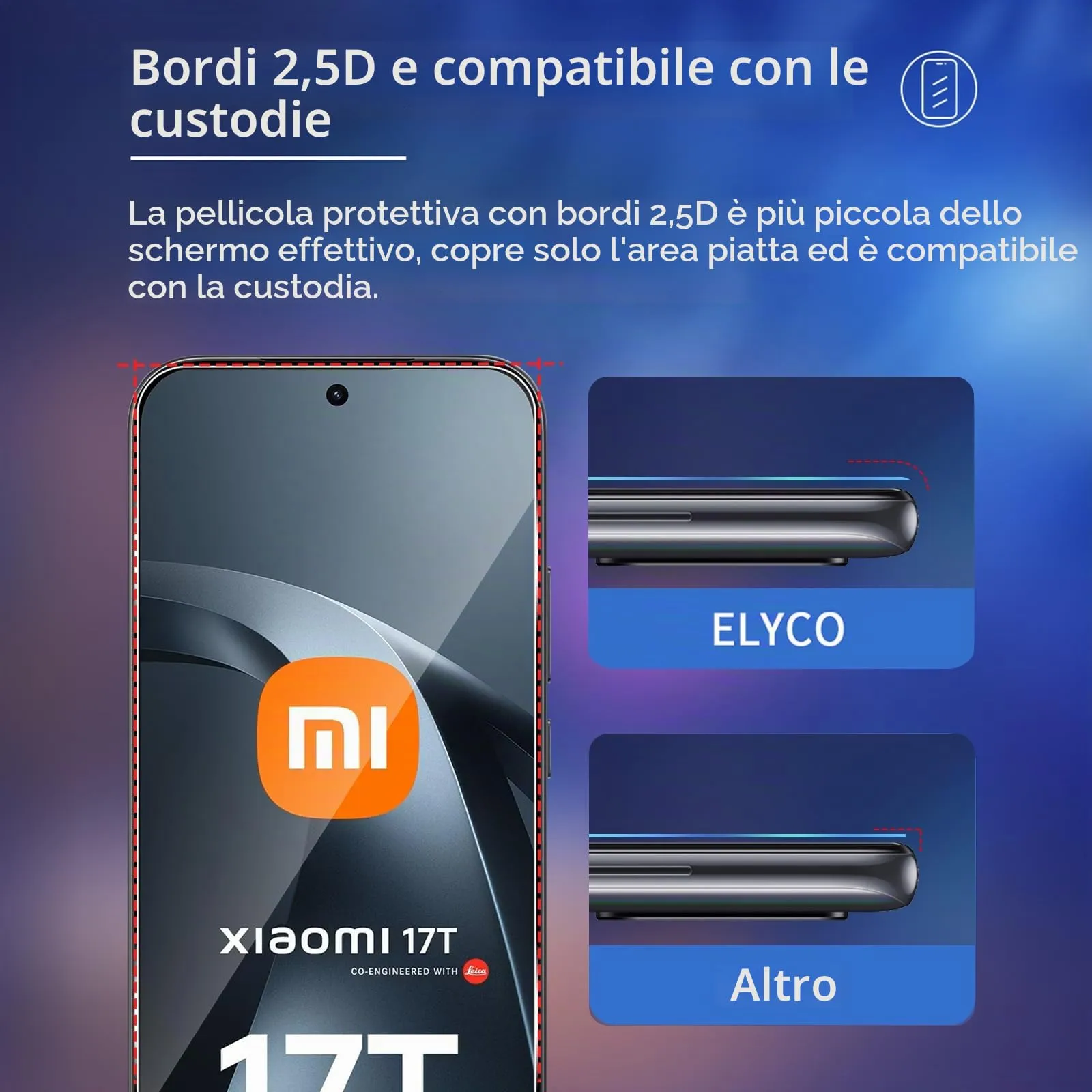 ELYCO Vetro Temperato per Xiaomi 17T, 3+3 Pezzi - immagine 5