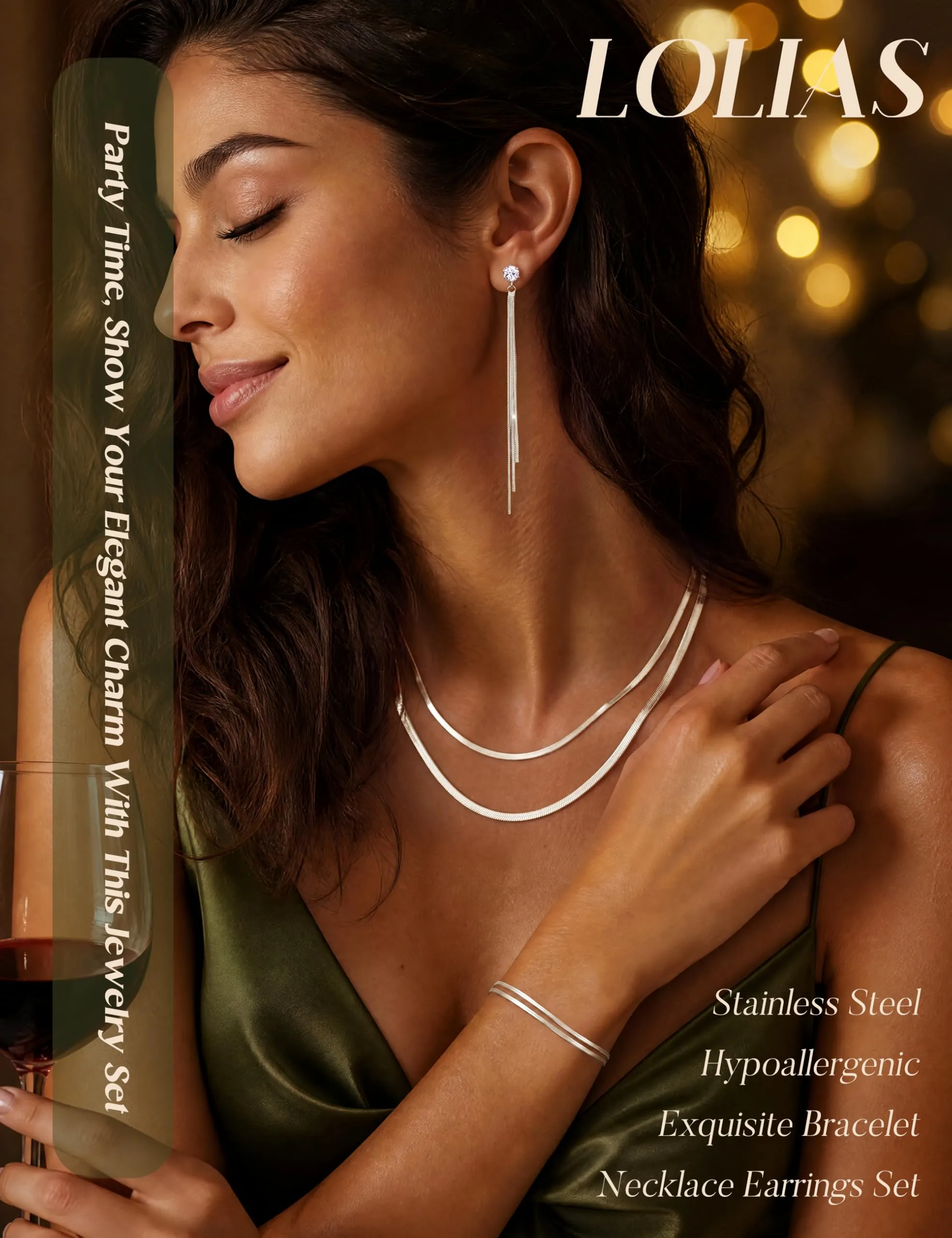 LOLIAS Set Gioielli per Donne Collana, Orecchini e Bracciale in Acciaio Inossidabile Argento - immagine 4