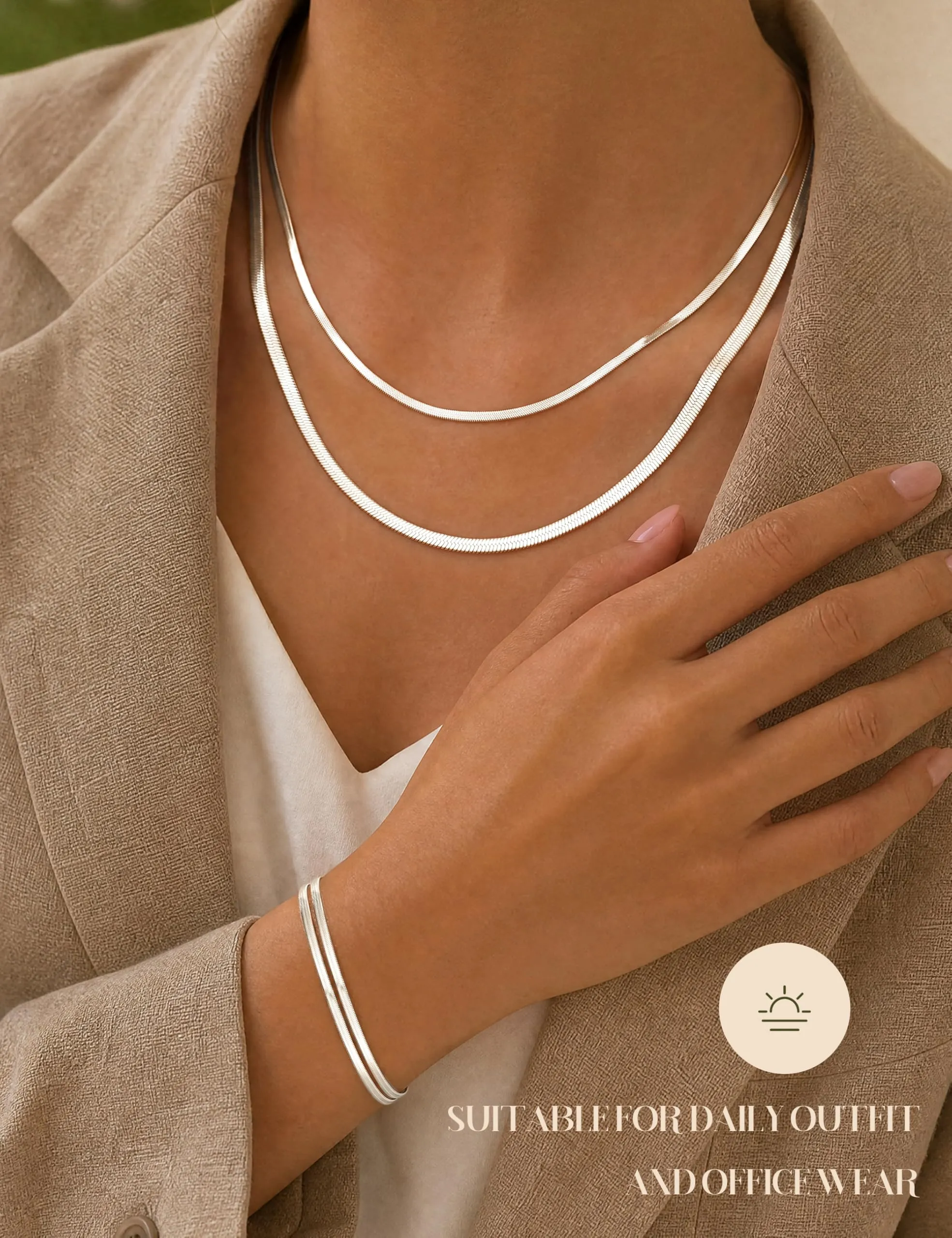 LOLIAS Set Gioielli per Donne Collana, Orecchini e Bracciale in Acciaio Inossidabile Argento - immagine 5