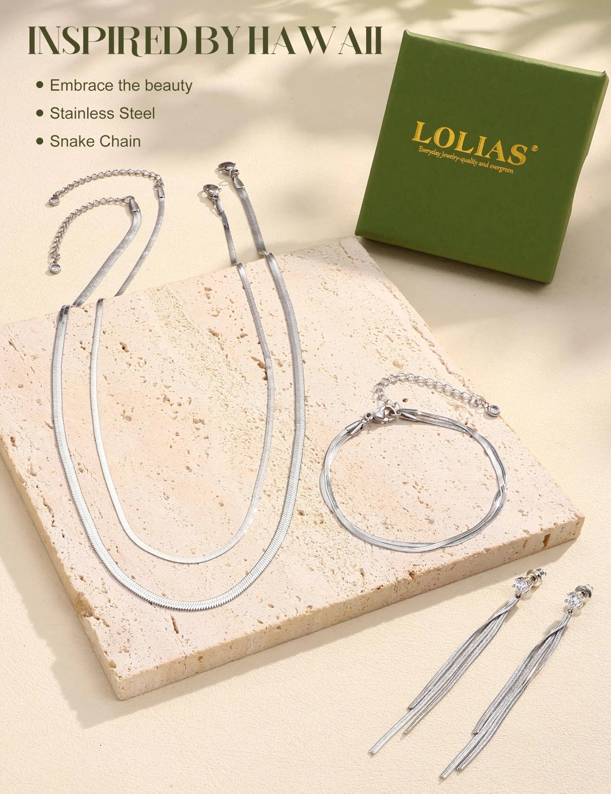 LOLIAS Set Gioielli per Donne Collana, Orecchini e Bracciale in Acciaio Inossidabile Argento - immagine 7