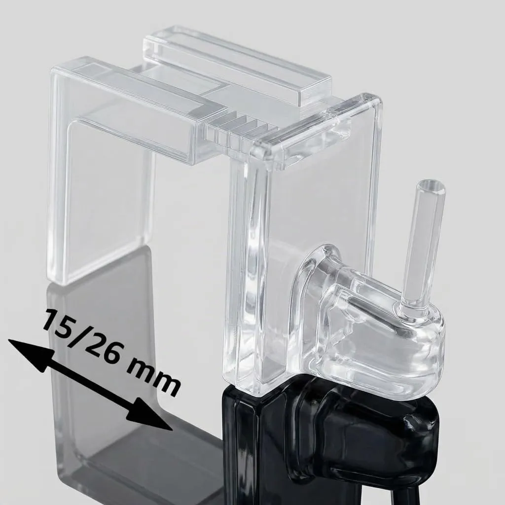 Byour3 Ganci per tende senza forare, set 4 pezzi, regolabili da 15 a 26mm, trasparenti - immagine 2