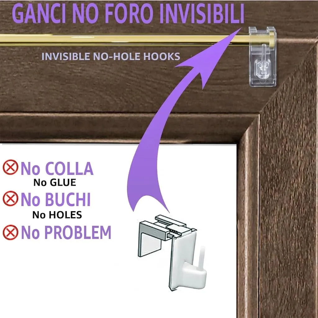 Byour3 Ganci per tende senza forare, set 4 pezzi, regolabili da 15 a 26mm, trasparenti - immagine 3