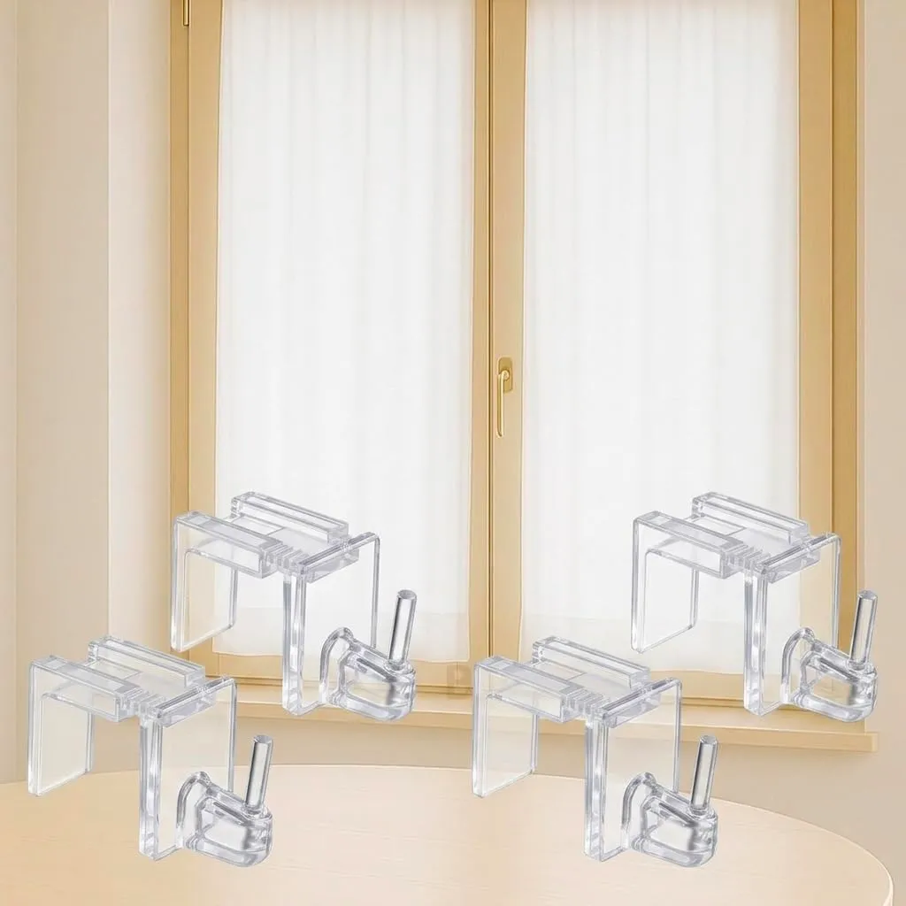 Byour3 Ganci per tende senza forare, set 4 pezzi, regolabili da 15 a 26mm, trasparenti - immagine 4