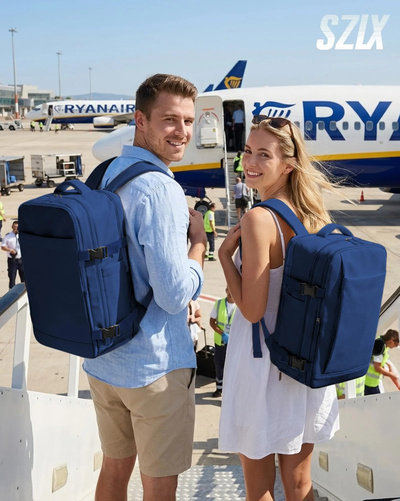 SZLX Zaino da Viaggio 40x30x20 Sottovuoto con Pompa per Ryanair Wizzair Vueling, Impermeabile con Scomparto Scarpe e Laptop 14 Pollici - immagine 3