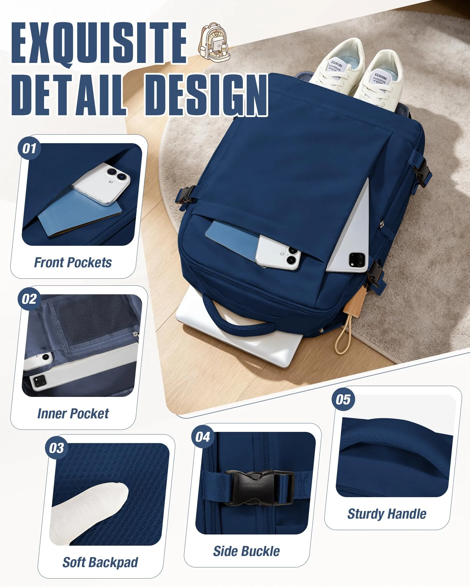 SZLX Zaino da Viaggio 40x30x20 Sottovuoto con Pompa per Ryanair Wizzair Vueling, Impermeabile con Scomparto Scarpe e Laptop 14 Pollici - immagine 11