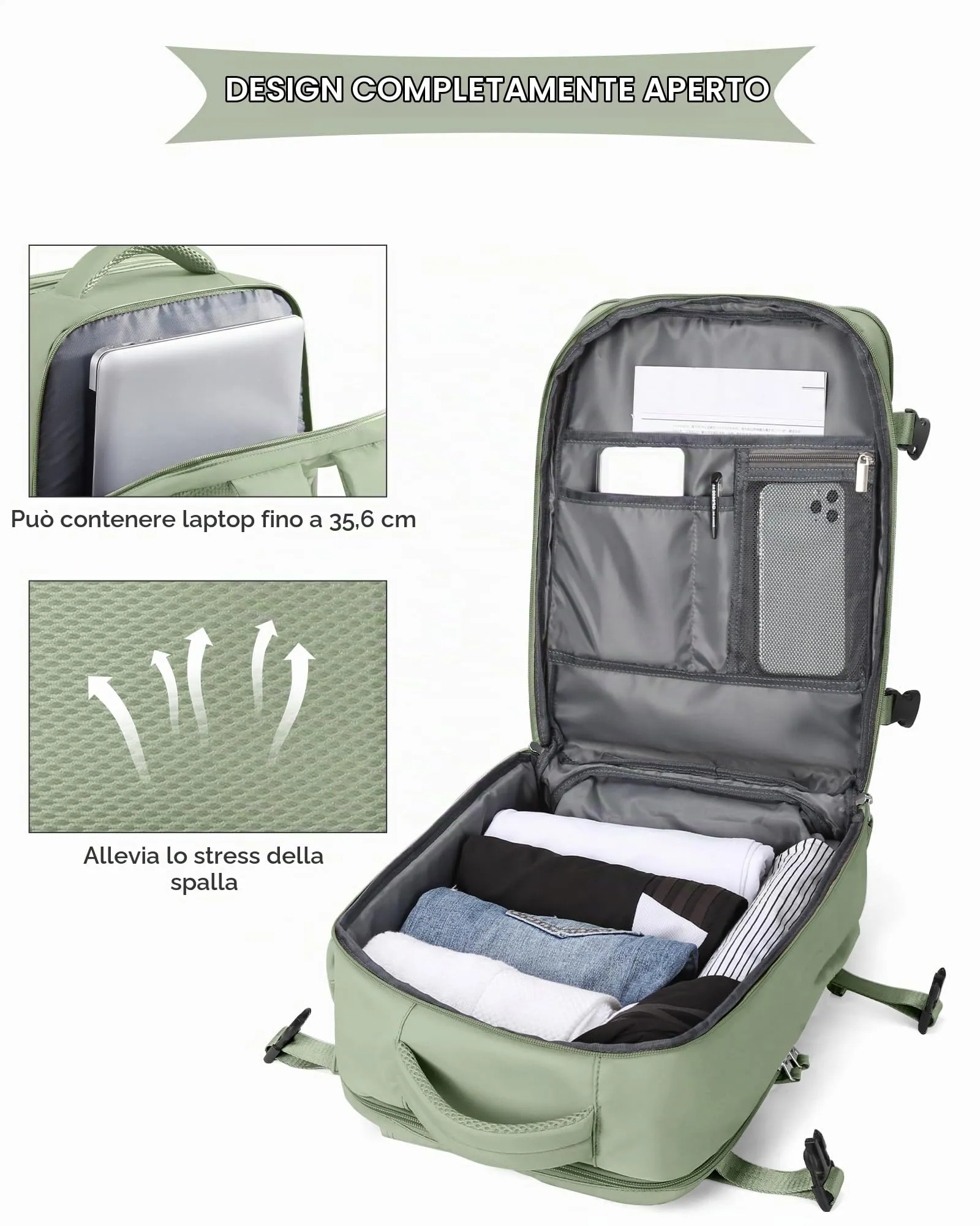 SZLX Zaino da Viaggio 40x30x20 Ryanair Wizzair Impermeabile con Scomparto per Scarpe e Laptop 14 Pollici - immagine 4