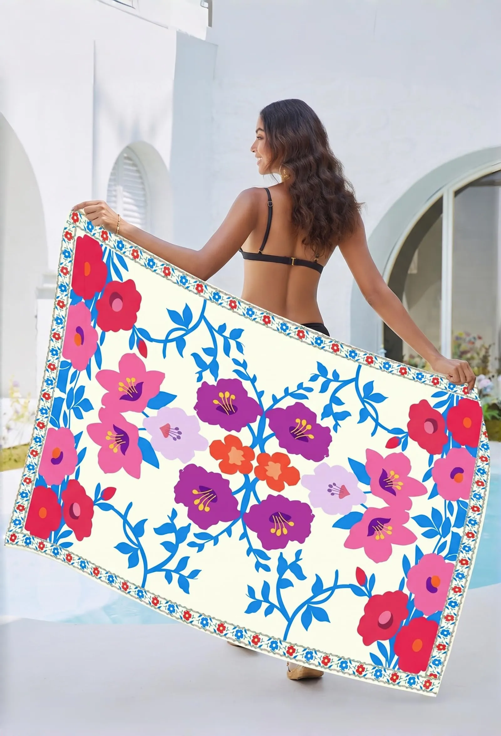 OIZEN Pareo Donna Copricostume da Spiaggia con Spacco Alto, Gonna a Portafoglio Stampata, Beige - immagine 7