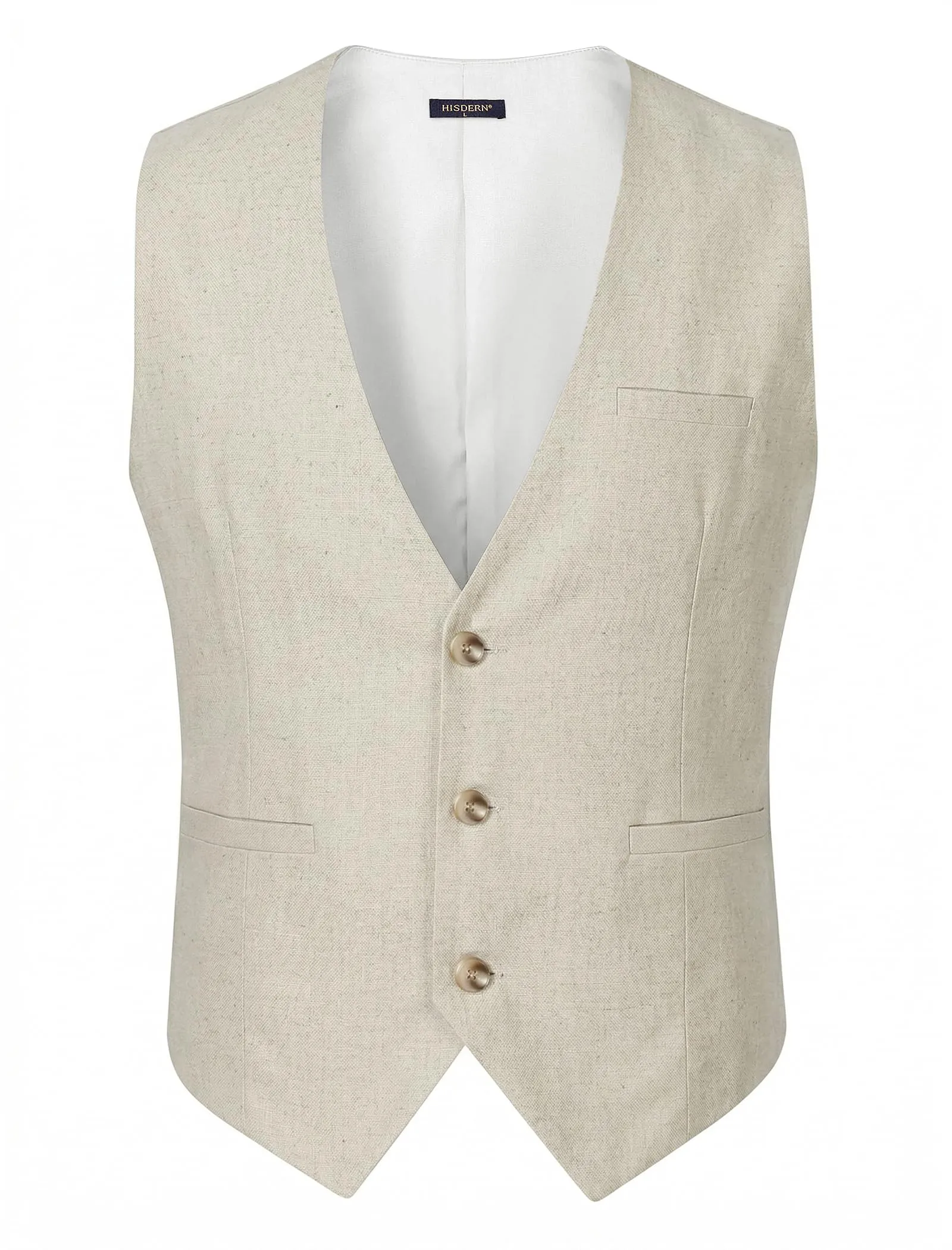 HISDERN Gilet estivo da uomo in lino Beige 4XL - immagine 6