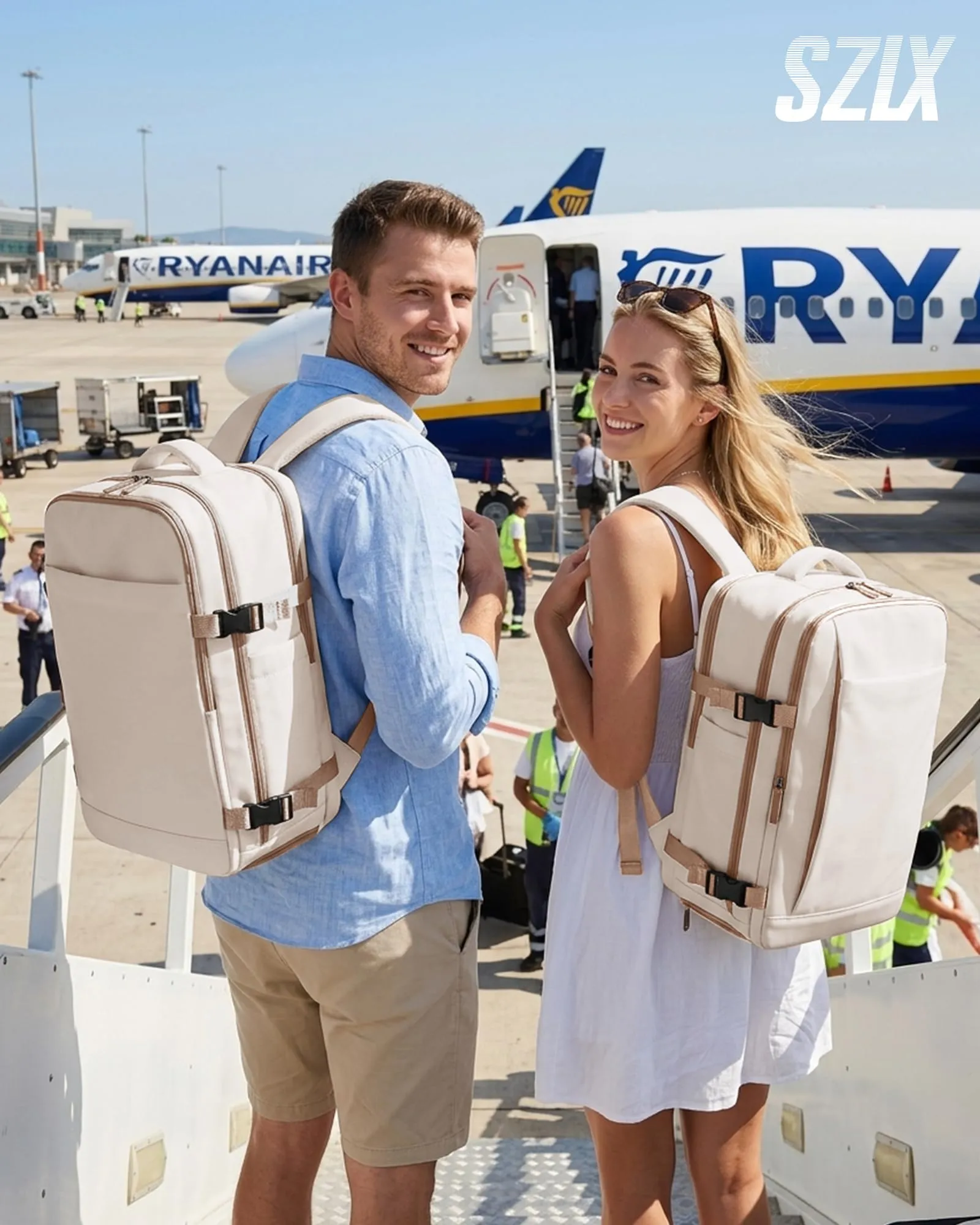 SZLX Zaino da Viaggio Sottovuoto con Pompa 40x30x20cm per Ryanair Wizzair Vueling, Impermeabile con Scomparto Scarpe e Laptop 14 Pollici - immagine 3