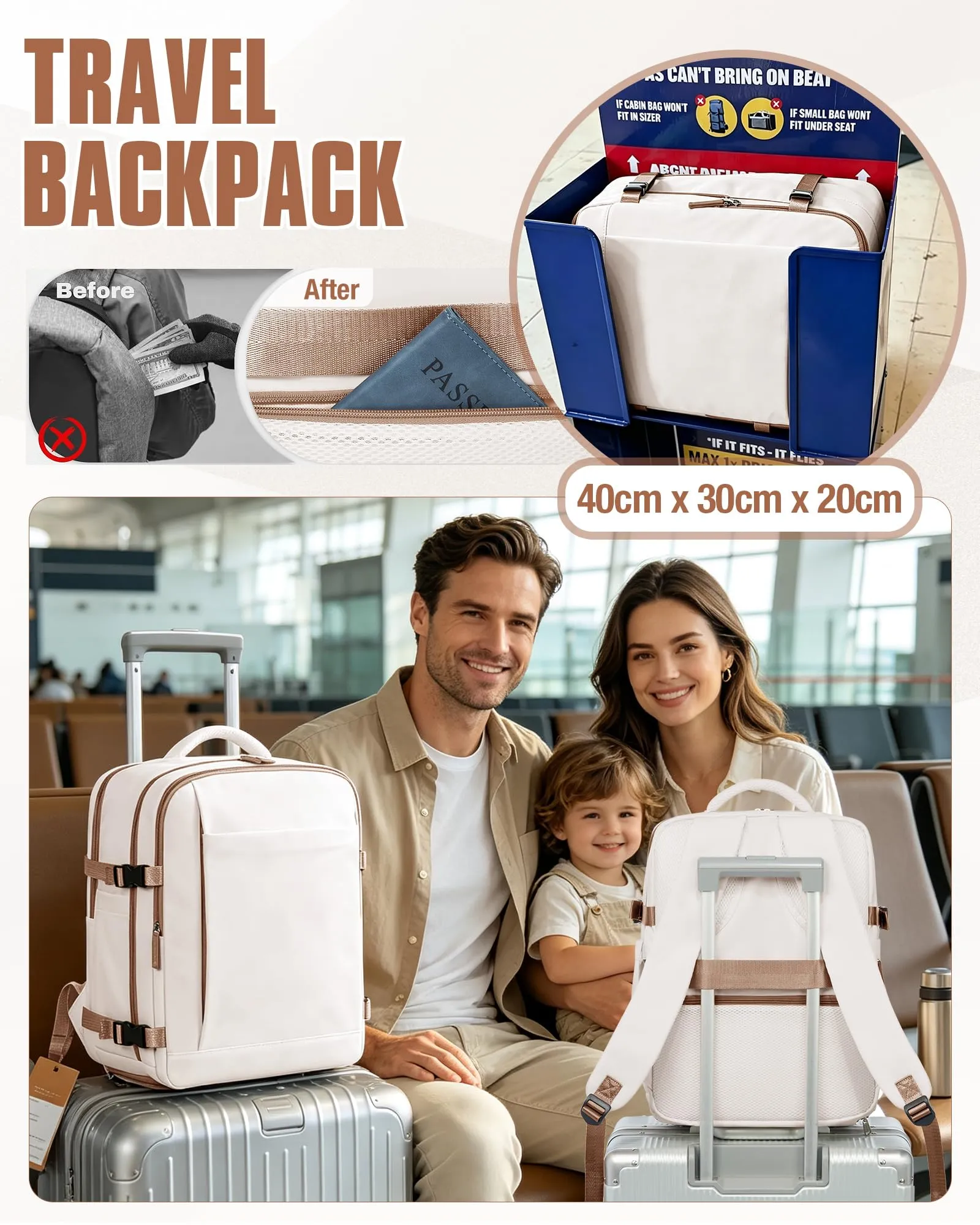 SZLX Zaino da Viaggio Sottovuoto con Pompa 40x30x20cm per Ryanair Wizzair Vueling, Impermeabile con Scomparto Scarpe e Laptop 14 Pollici - immagine 9