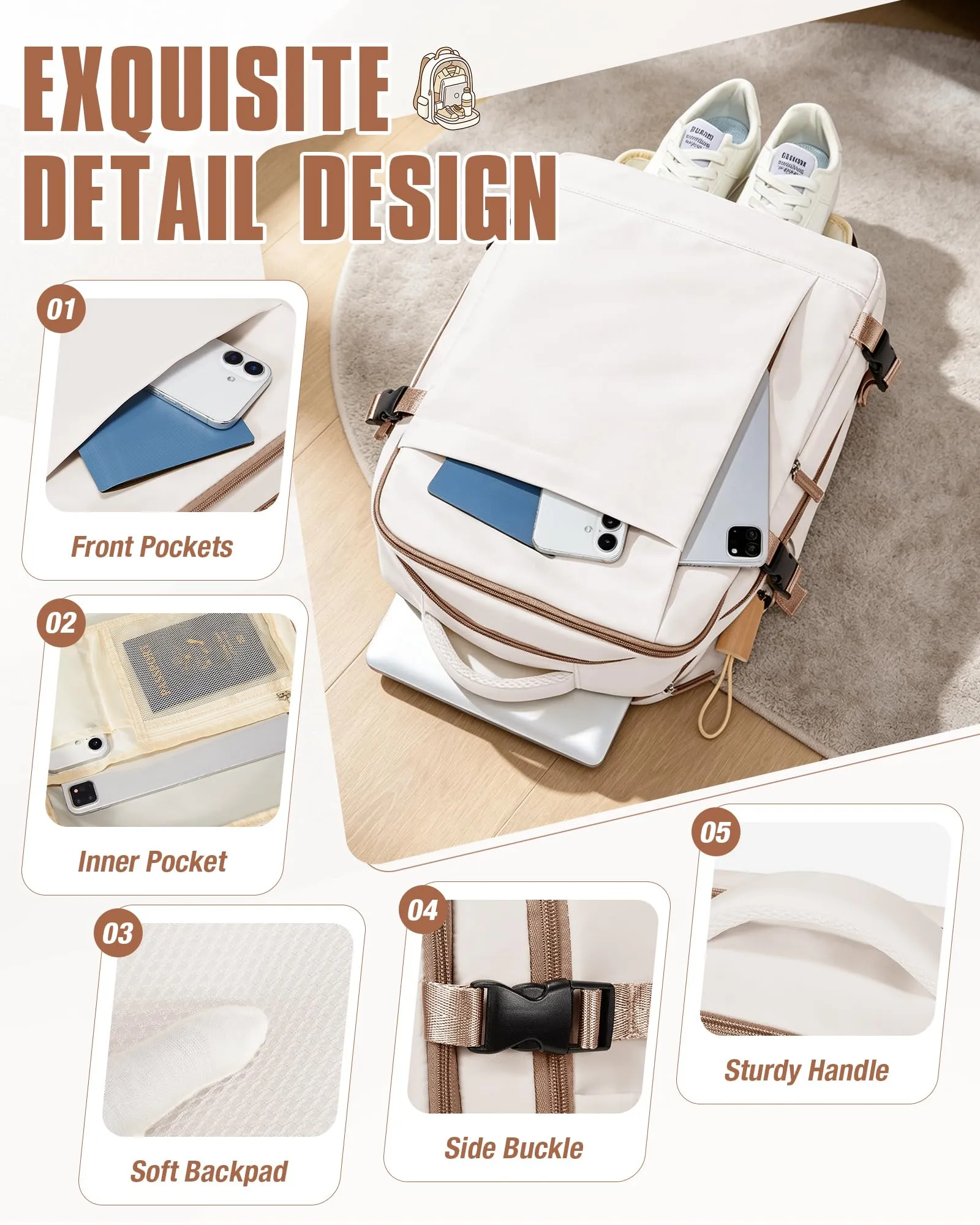 SZLX Zaino da Viaggio Sottovuoto con Pompa 40x30x20cm per Ryanair Wizzair Vueling, Impermeabile con Scomparto Scarpe e Laptop 14 Pollici - immagine 10