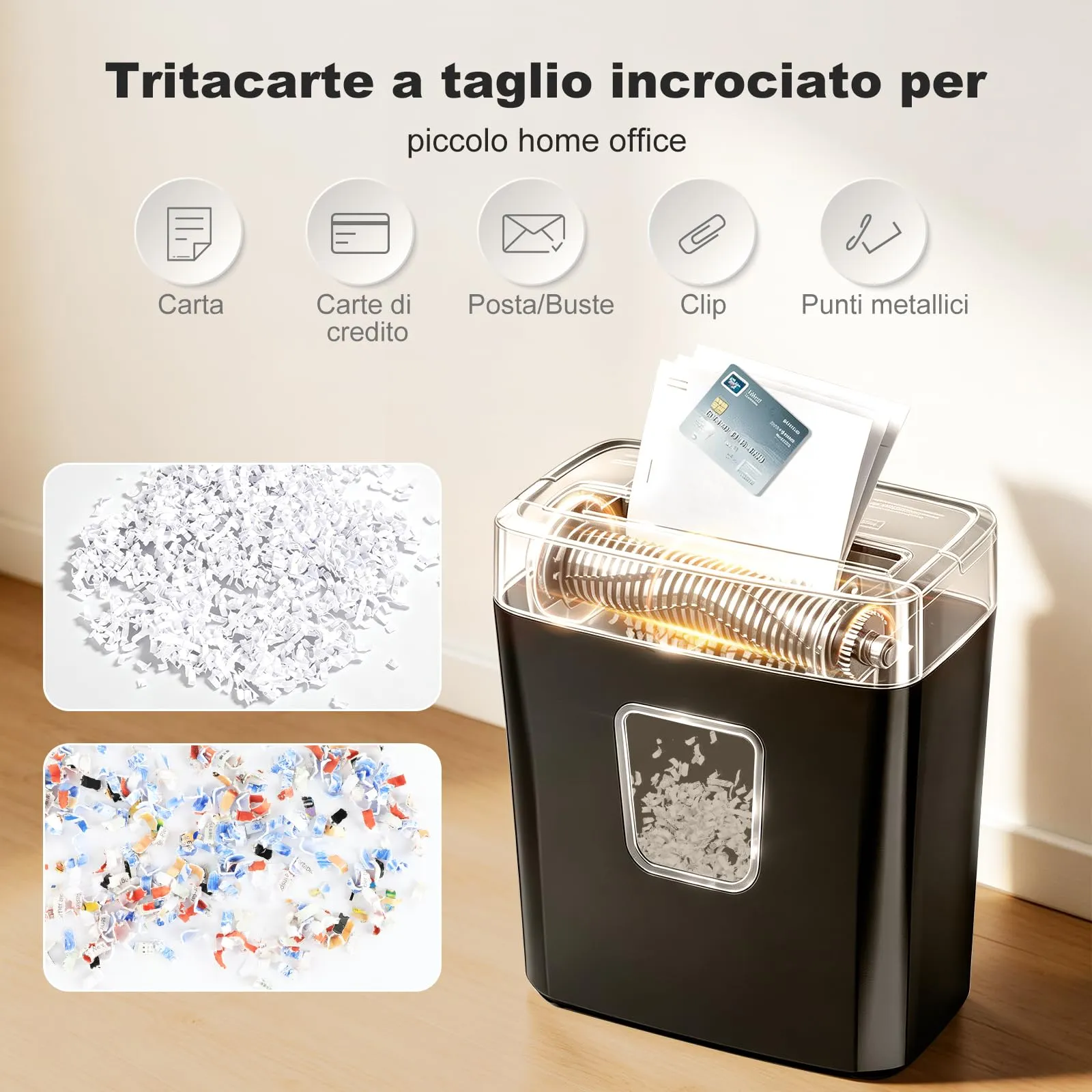 Bonsaii Distruggidocumenti P4 Tritacarta Taglio a Frammenti 8 Fogli, C261-C - immagine 2