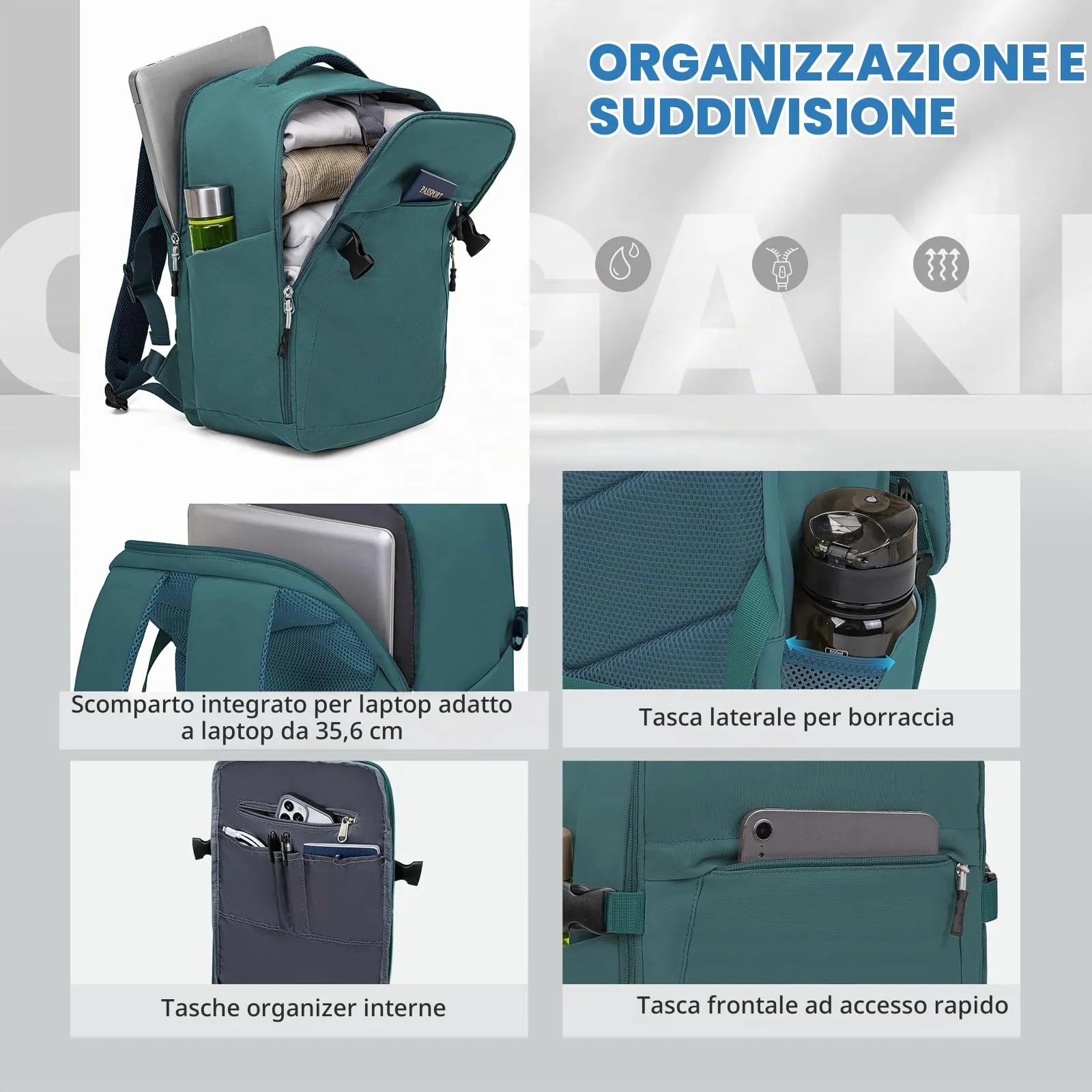 Xkdoai Zaino da Viaggio Bagaglio a Mano per Ryanair 40x30x20cm - immagine 4