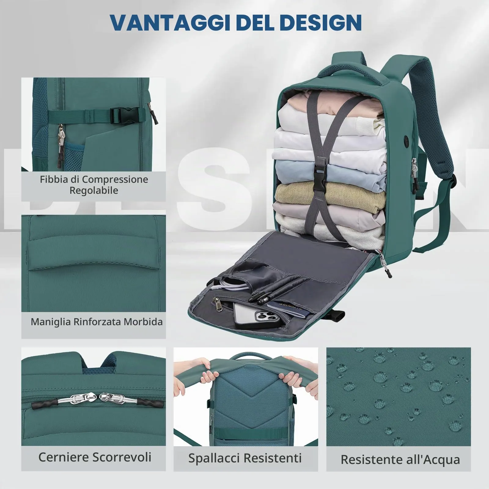 Xkdoai Zaino da Viaggio Bagaglio a Mano per Ryanair 40x30x20cm - immagine 6